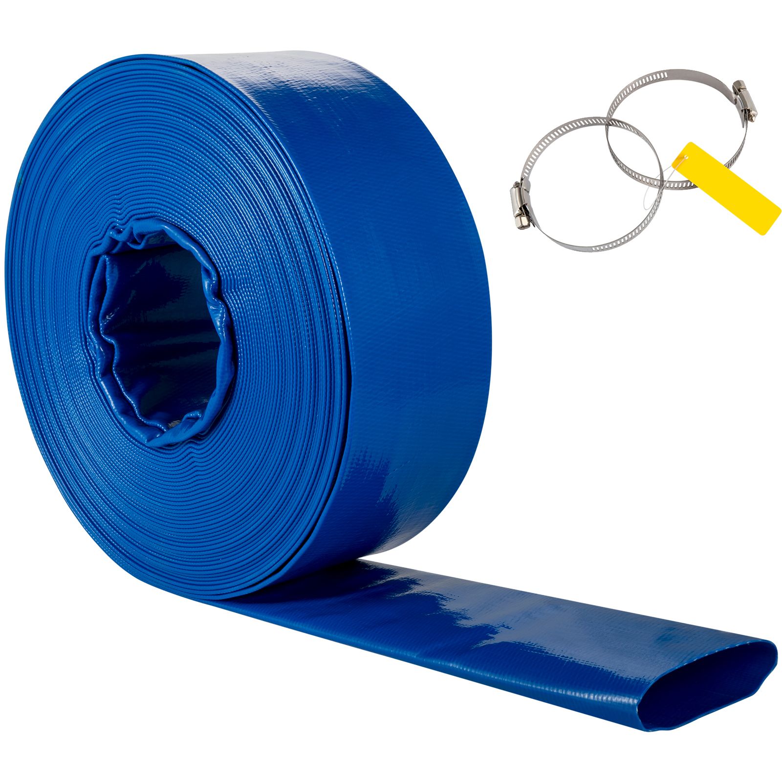 51 Mm X 32 M Abflussschlauch, Verstärktes Pvc-gewebe, Hohe Widerstandsfähigkeit, Mit Klemmen, Wetterfest, Ideal Für Schwimmbäder Und Wasserförderung, Blau.