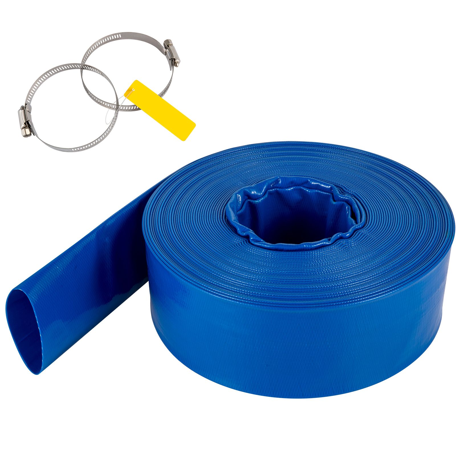 76 Mm X 32 M Pvc-ablaufschlauch, Robust Und Platzfest, Inklusive Klemmen. Ideal Für Schwimmbäder Und Wasserumwälzung, Für Den Außenbereich. Blau.