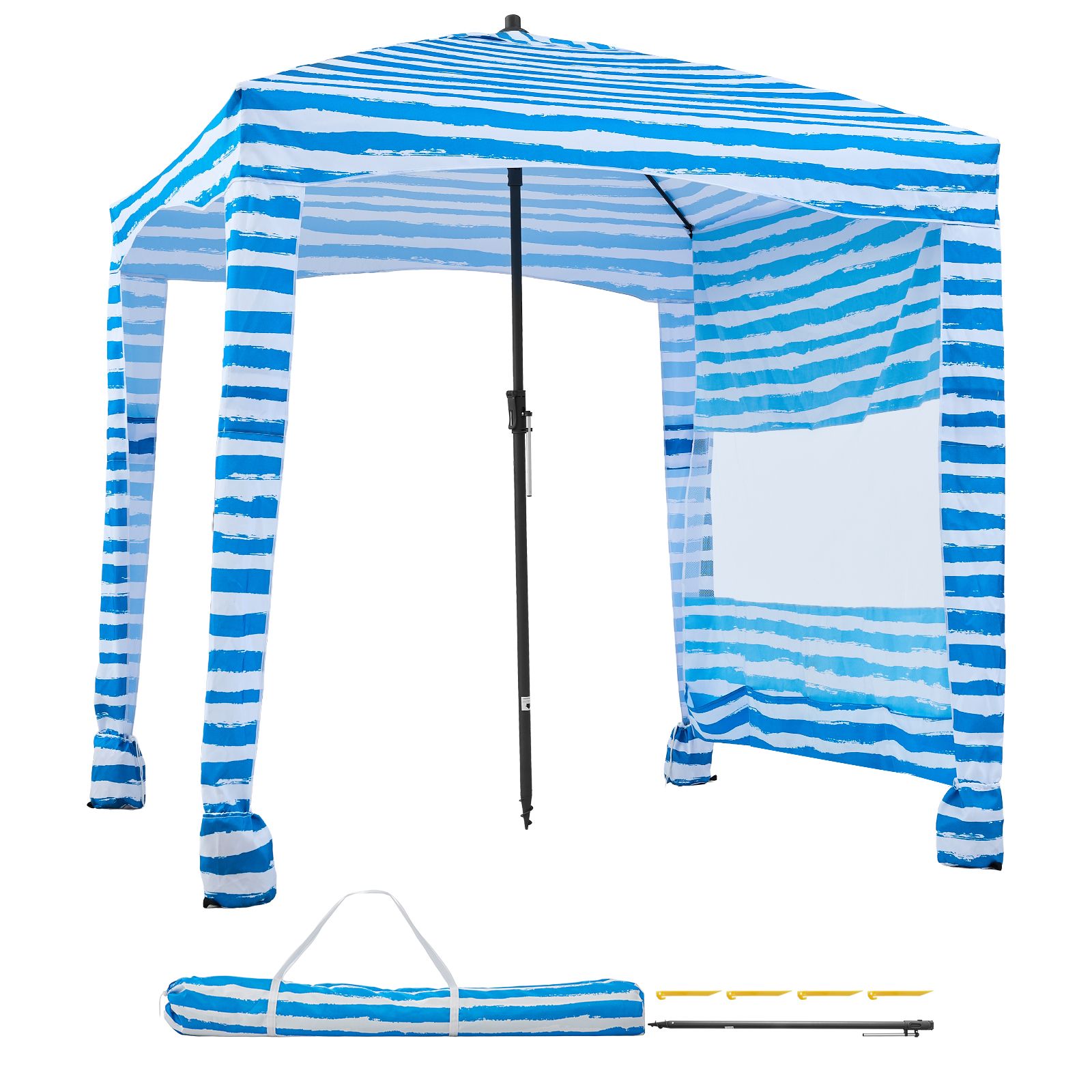 Strandhütte 1,83 X 1,83 M Mit Seitenwand, Uv-schutz 50+, Einfacher Aufbau, Sandsäcke, Tragbarer Unterschlupf Für Familie Und Freunde, Blau Gestreift