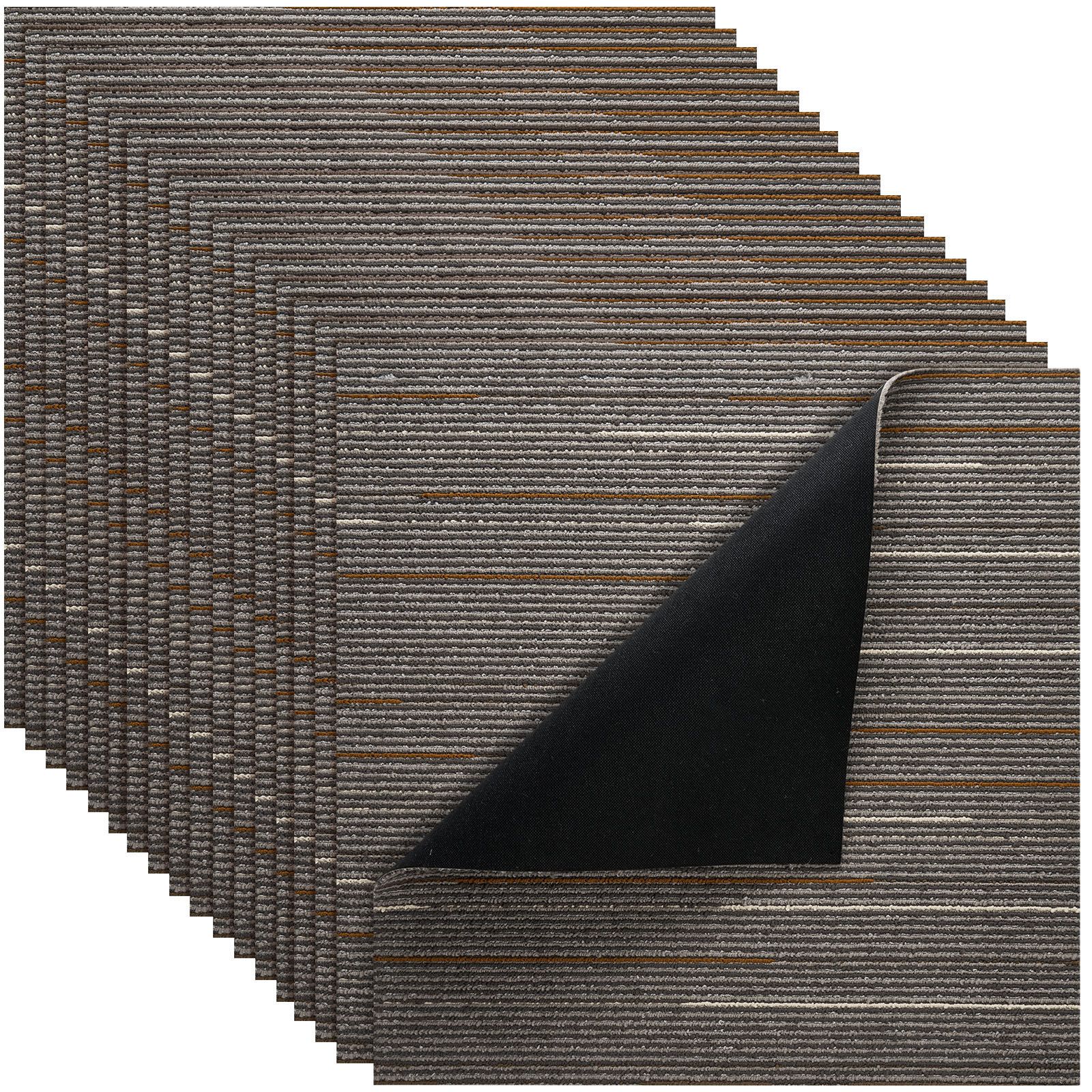 Modularer Teppich 610 X 610 Mm, 24 Quadratische Teppichstücke, Weicher Gewerbebodenbelag, Fugenlose Abdeckung 8,9 M², Einfache Selbstverlegung Für Wohnzimmer, Schlafzimmer, Büro, Dunkelbraun