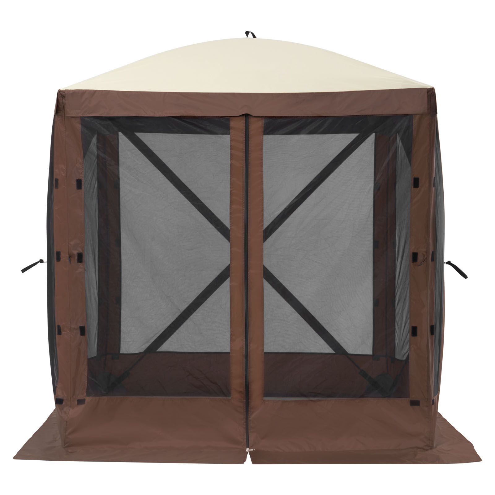 183 X 183 Cm Großes Faltpavillon-zelt, 4-seitiger Sonnenschutz Mit Abnehmbaren Moskitonetzen Und Windschutz, Braun