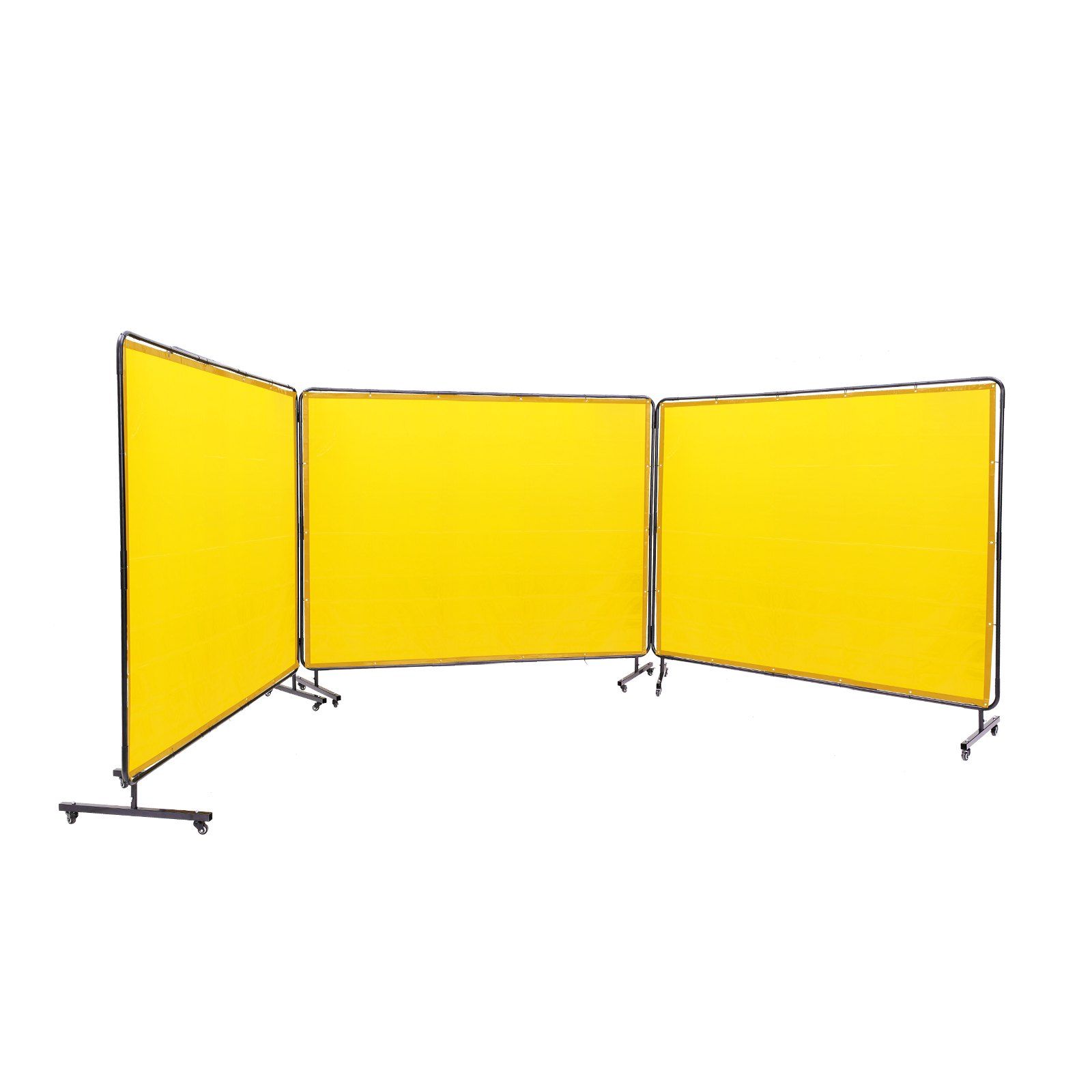 Schweißschutzwand Mit Rahmen, 1,8 X 2,4 M, 3-teilig, Schwer Entflammbare Vinylfolie, 12 Lenkrollen (6 Mit Bremsen), Mobil Und Professionell Für Den Werkstatteinsatz, Gelb