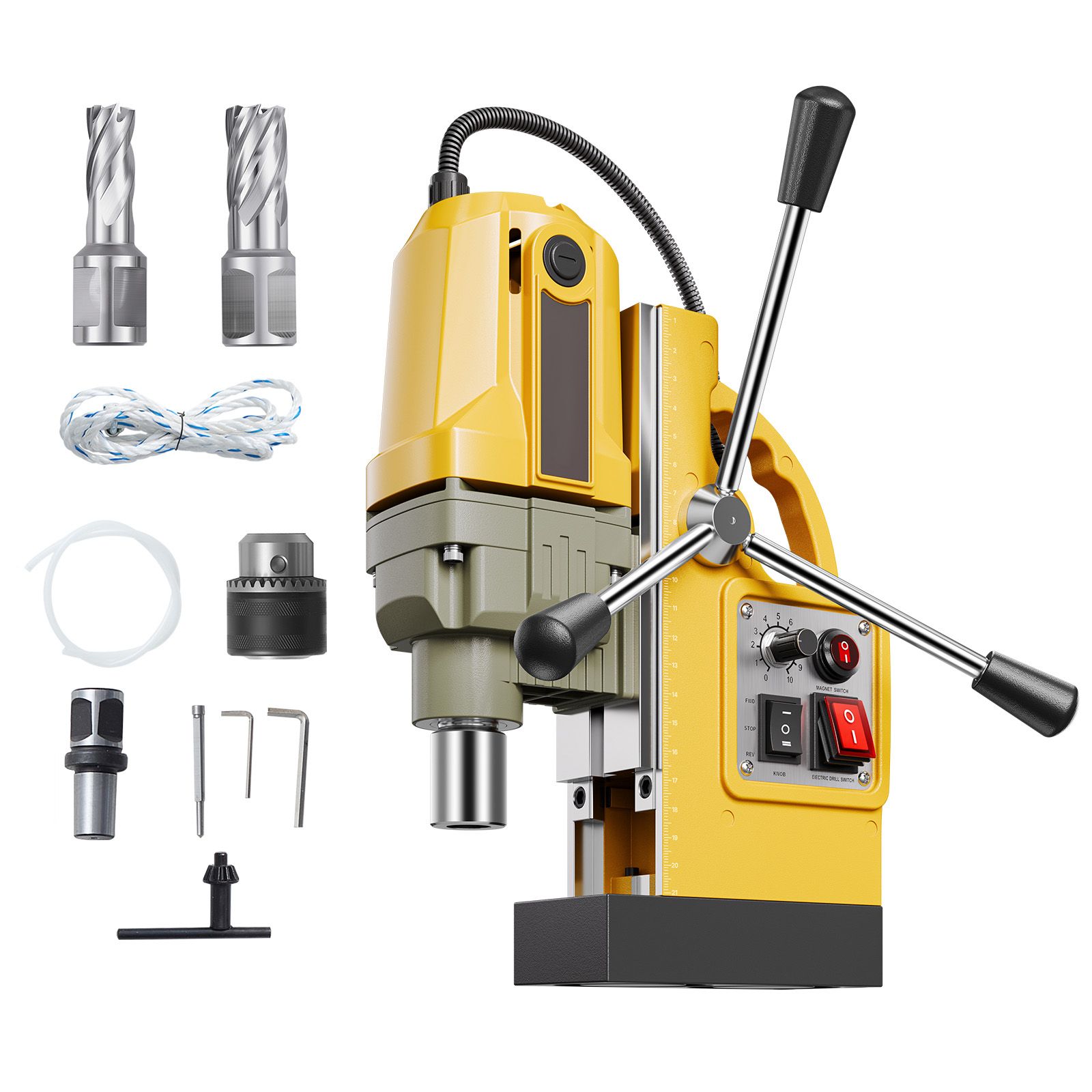 Magnetbohrmaschine 1200w, 40mm Bohrdurchmesser, 12500n, 2 Kernbohrer, Variable Drehzahl, Für Metall, Gelb.