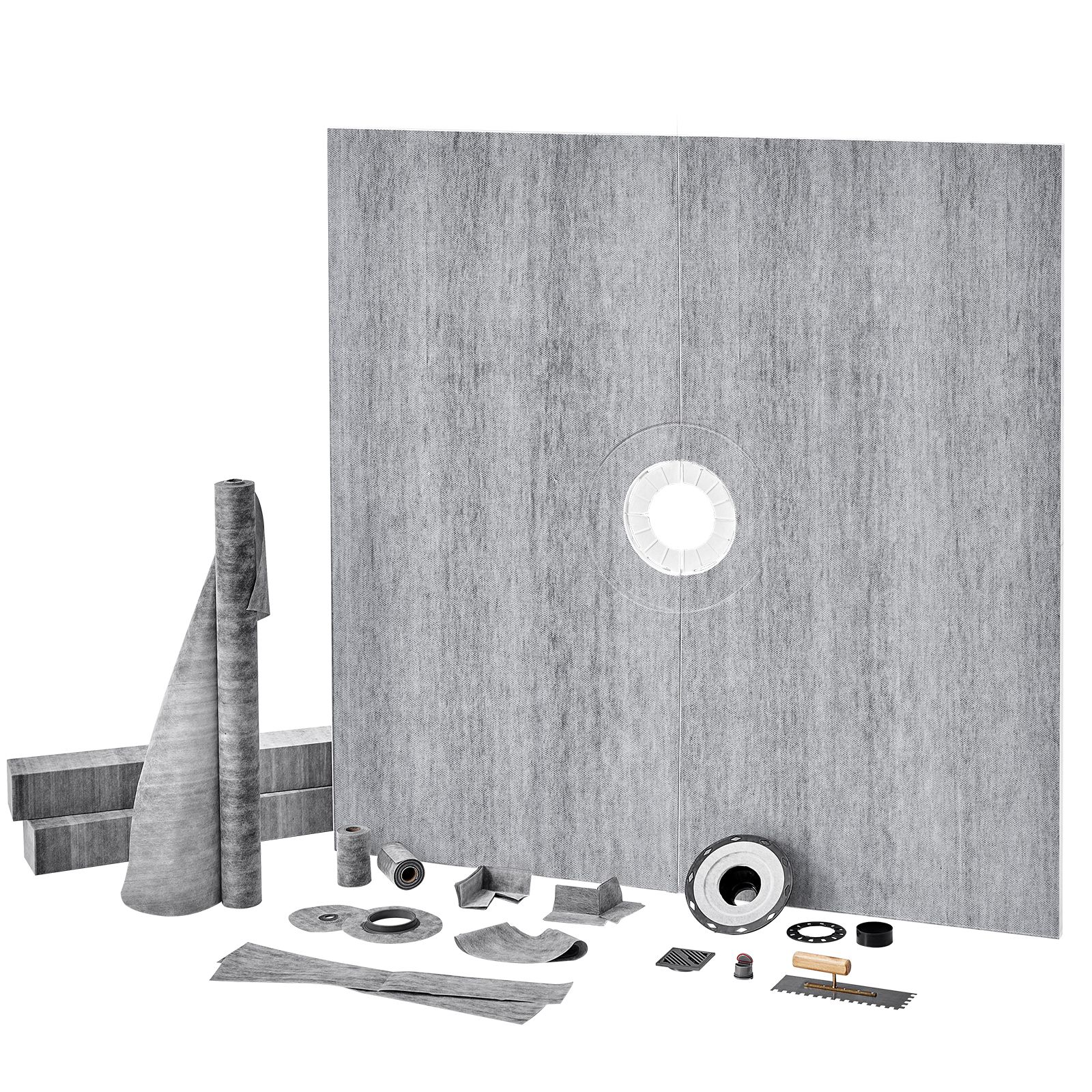 Duschwannen-set, 1828 X 1828 Mm Mit 50,8 Mm Pvc-mittelflansch, 101,6 Mm Edelstahlrost, Duschwannenrand Und Wasserdichter Membran, Integriertes Gefälle Für Badezimmer