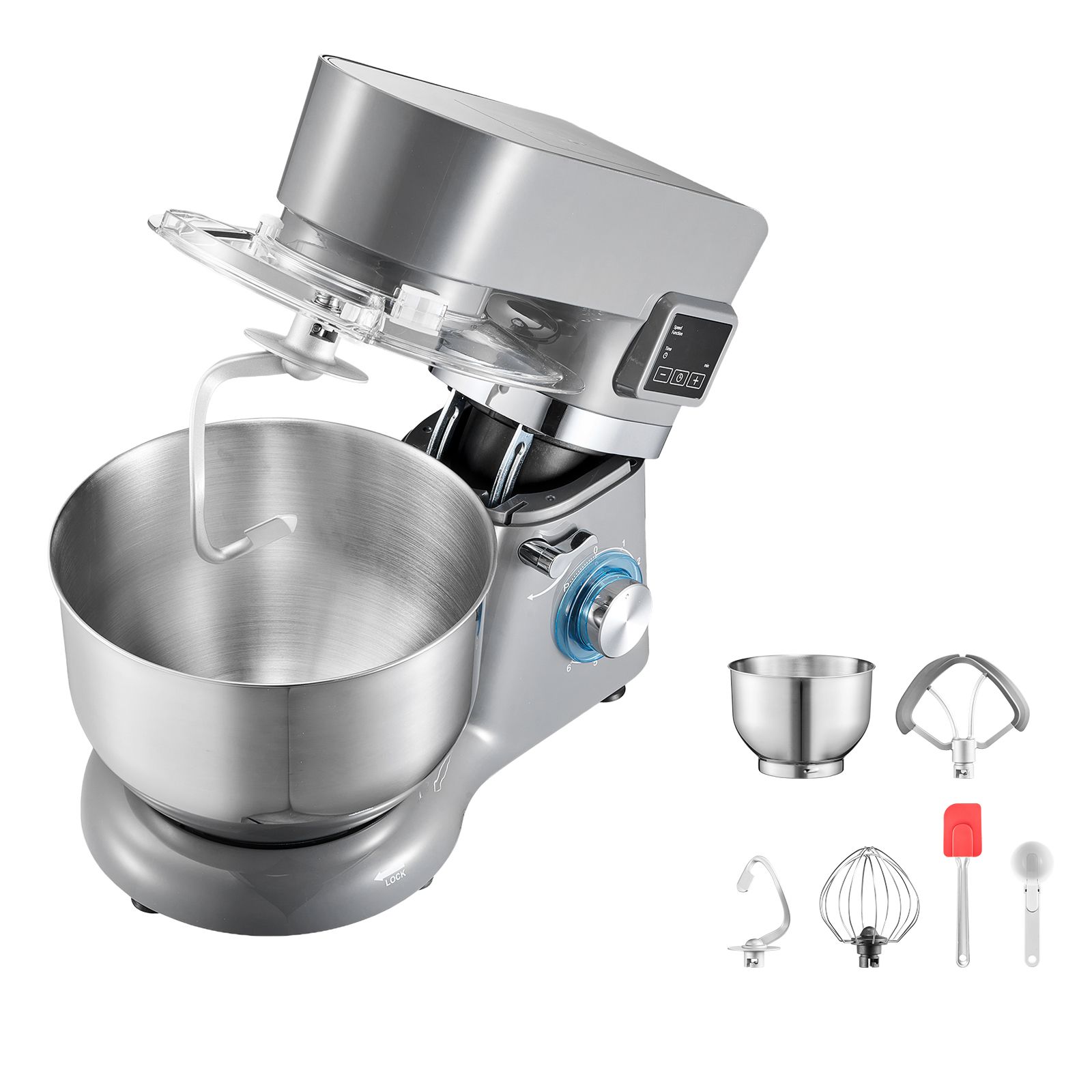 Eismaschine Mit 1,7 Litern Fassungsvermögen, 6-stufiger Küchenmaschine, Digitalem Led-display Und Timer, Inklusive Schneebesen, Knethaken Und Spritzschutz, Für Gefrorenen Joghurt, Sorbet Und Hausgemac