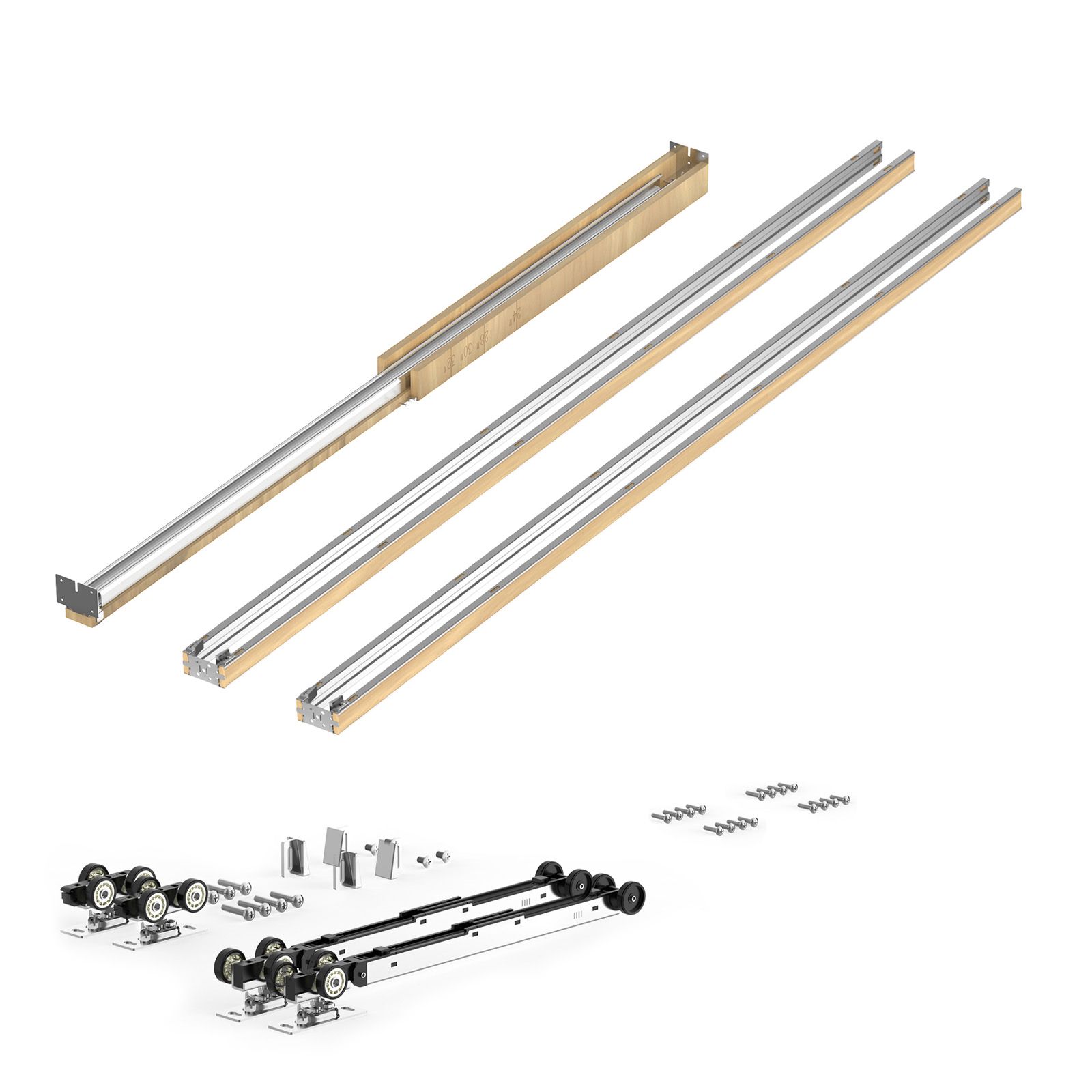Schiebetürrahmen-set, Breite 1219-1829 Mm, Höhe 2032 Mm, Mit Sanftem Zwei-wege-schließmechanismus, Geräuschlosem Gleiten, Einfacher Montage, Aus Holz Und Verzinktem Stahl, Für Schlafzimmer.