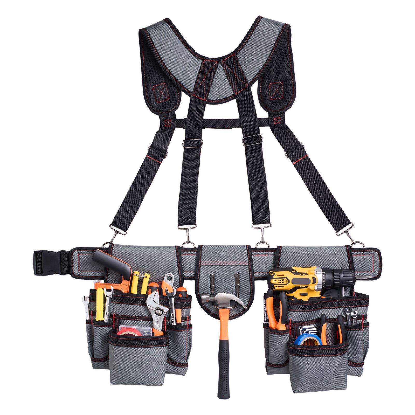 Werkzeuggürtel Mit 22 Taschen Und Verstellbaren Schultergurten, Für Elektriker, Schreiner Und Bauarbeiter, Größen 81–173 Cm, Arbeitsorganizer