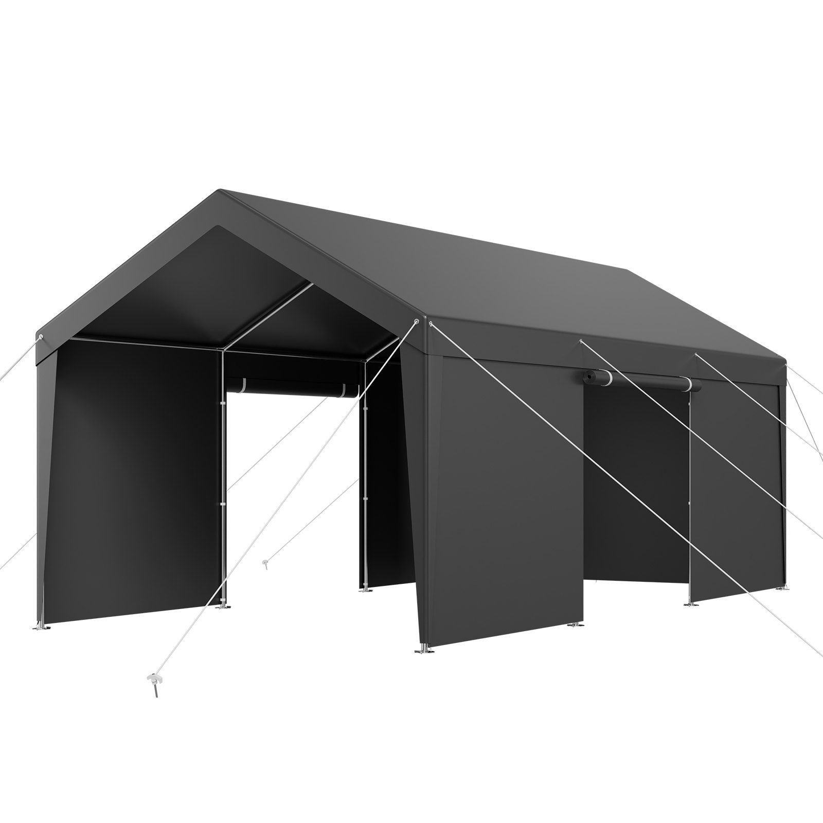 10x20 Fuß Carport, Gartenpavillon Mit Abnehmbaren Seitenwänden Und Tür, Robuster Uv- Und Regenschutz, Ganzjährig Nutzbar Für Auto Oder Boot, Grau.