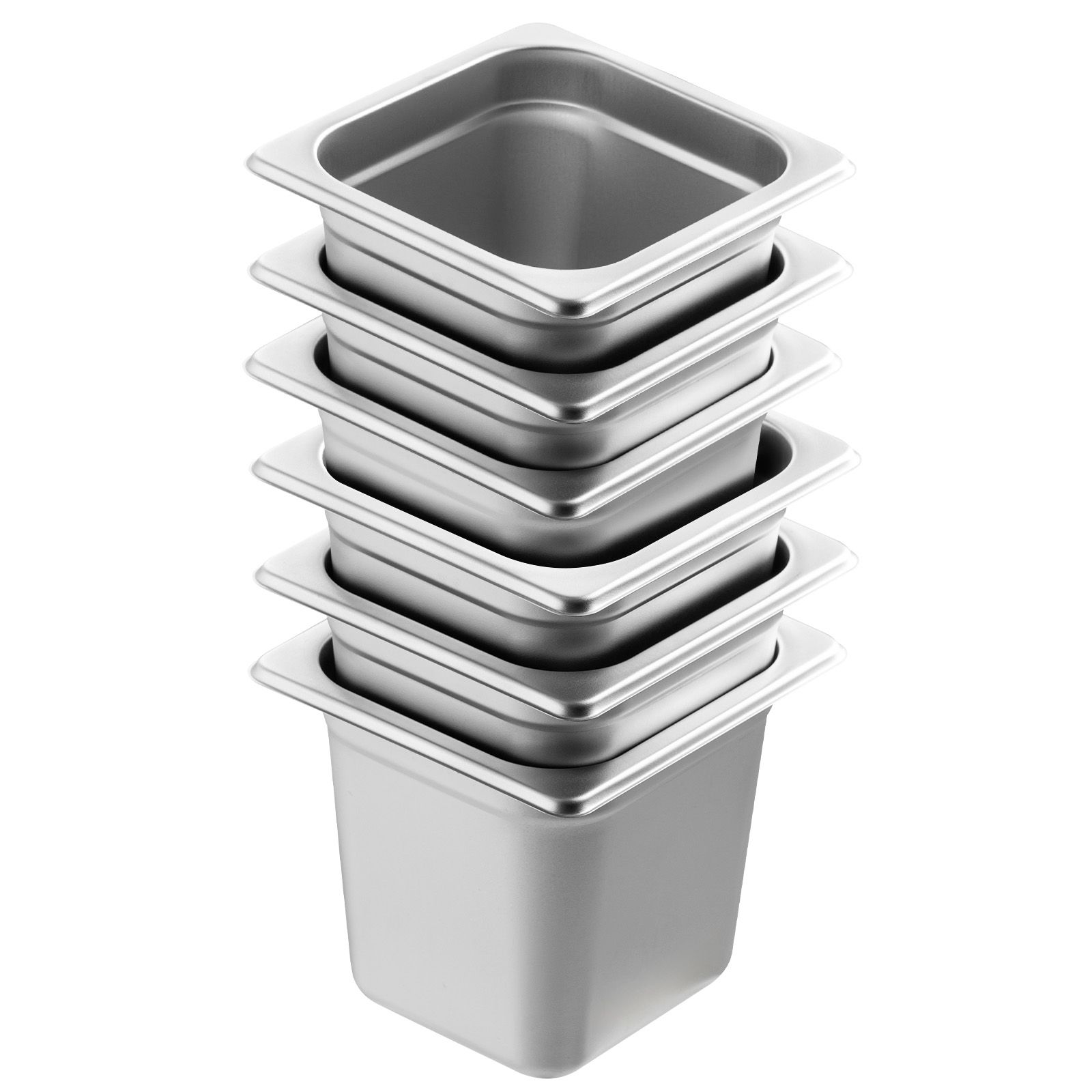 6er-set Gastro-pfannen (1/6 Zoll), 0,8 Mm Edelstahl, 15 Cm Tiefe, Antiblockiersystem, Für Gastronomie Und Lebensmittelaufbewahrung