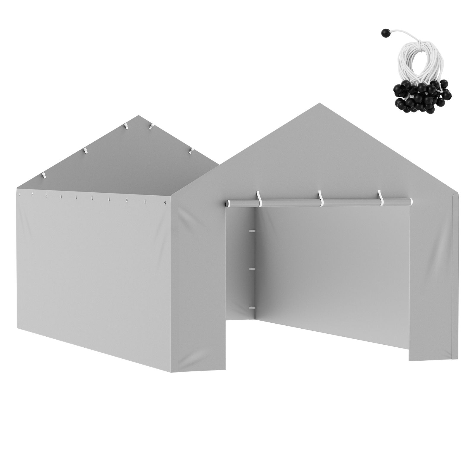 Carport-ersatz-seitenwand Aus Segeltuch, 12 X 20 Fuß, Strapazierfähige, Wasserdichte Und Uv-beständige Garagenzeltplane, Einfache Montage Mit Gummiseilen, Grau (ohne Dach Oder Rahmen)