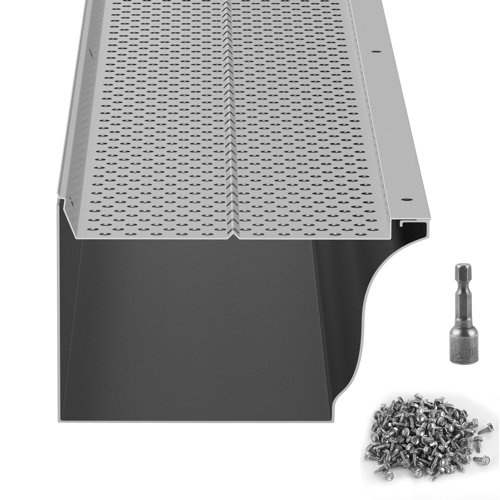 5-zoll-aluminium-dachrinnenschutz, 26 Stück (104 Fuß), 0,157 Zoll Löcher, 0,02 Zoll Dicke, Laubfilter, Geeignet Für Jedes Dach Oder Jede Dachrinne.
