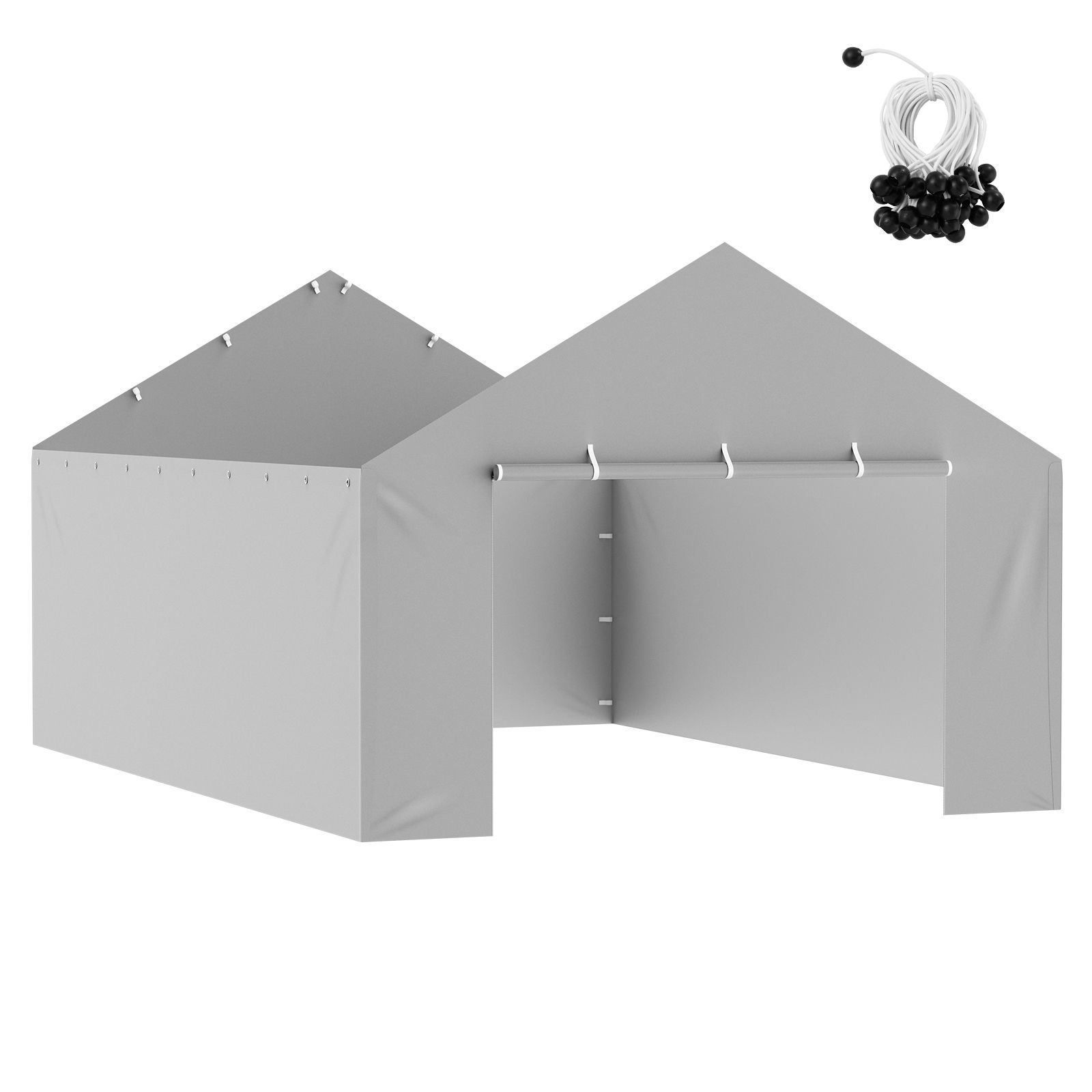 Carport, Ersatzseitenwand 13 X 20 Fuß, Strapazierfähige, Wasserdichte Und Uv-beständige Plane, Einfache Befestigung Mit Gummiseilen, Grau (ohne Dach Oder Rahmen)