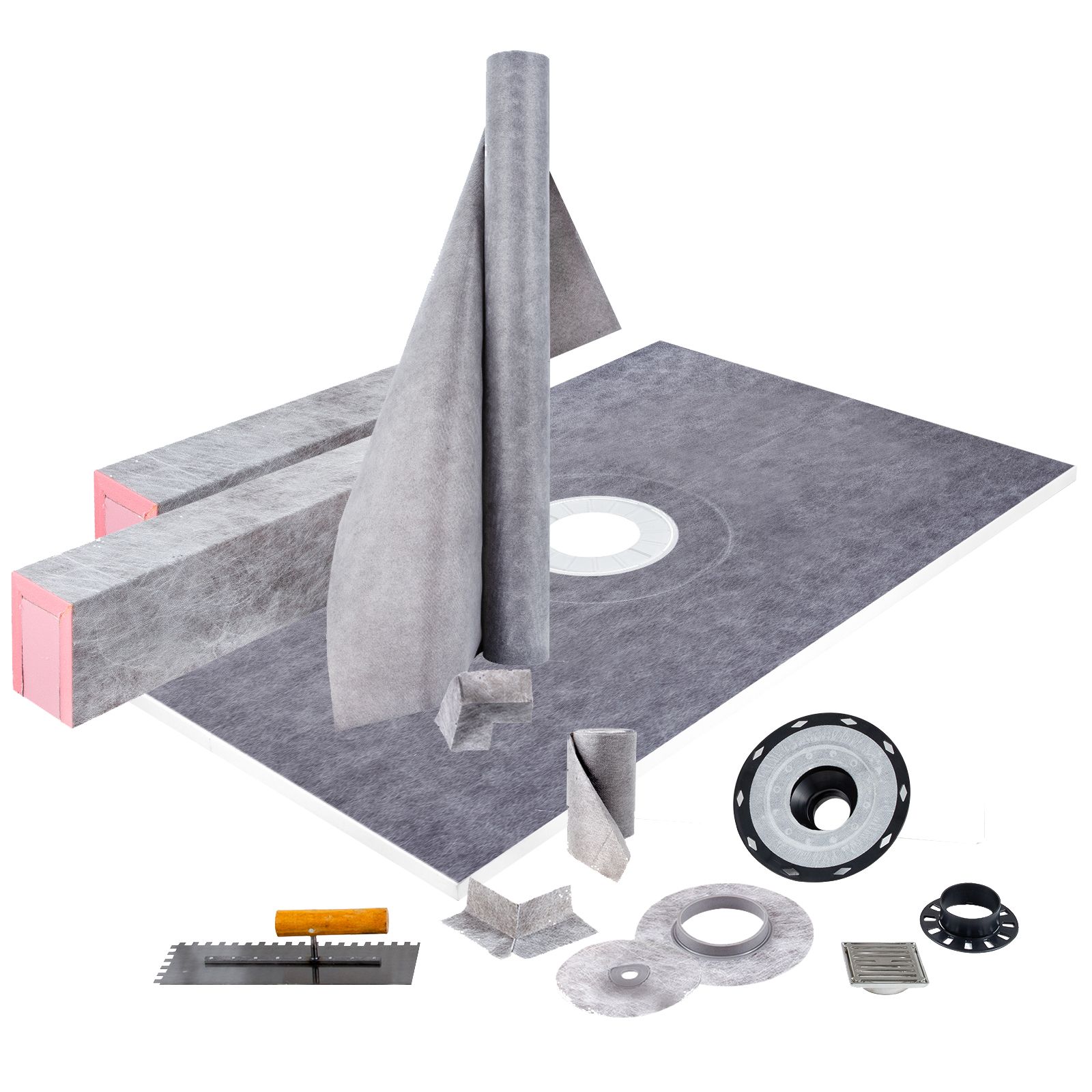 Wasserdichte Duschschwellen-baugruppe 48 X 72 Cm, Mit 10 Cm Pvc-mittelflansch, 10 Cm Edelstahlrost, 2 Zuschneidbaren Schwellen Und Kelle, Für Badezimmer