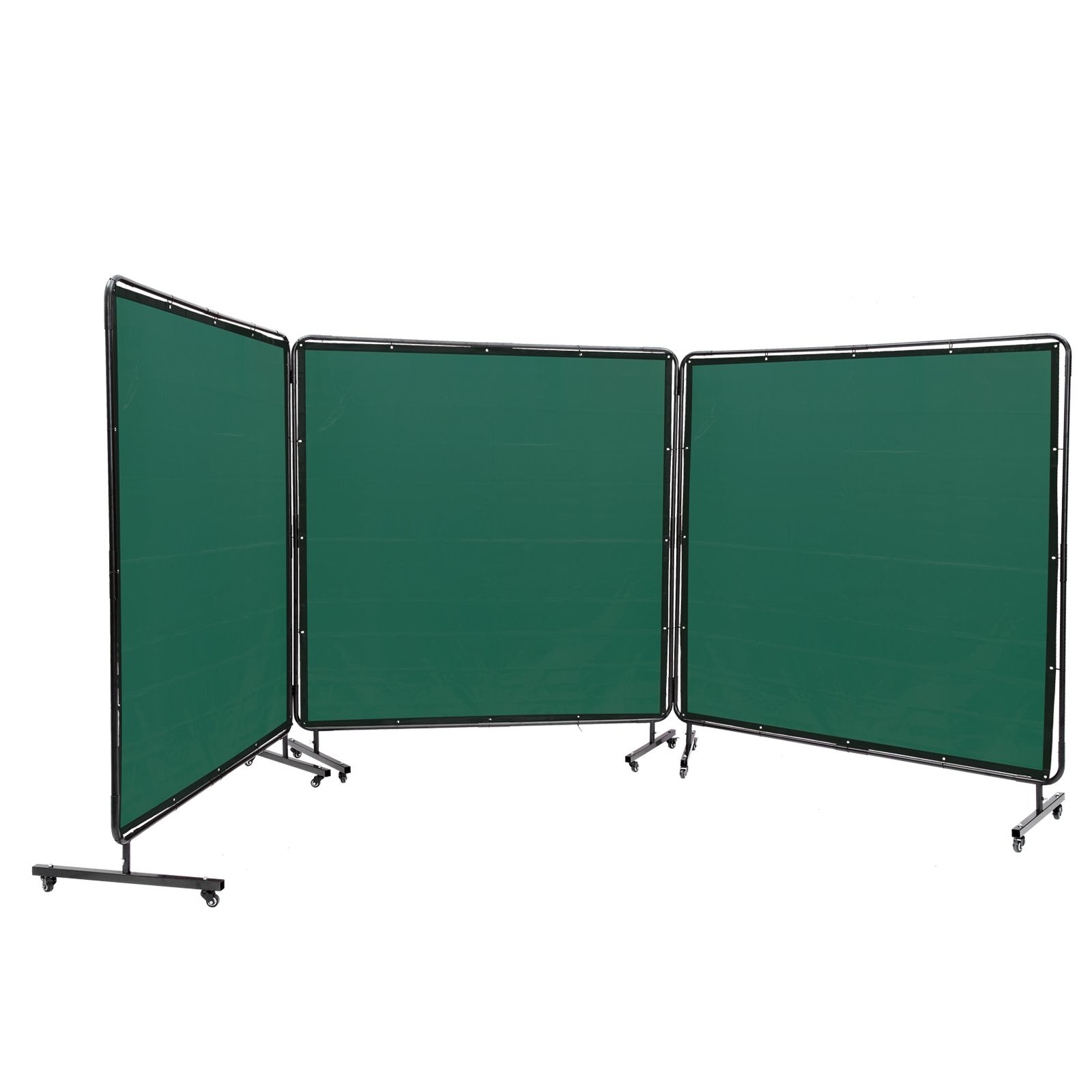 Schweißerschutzwand Mit Rahmen, 182,9 X 182,9 Cm, 3-teilig, Schwer Entflammbarer Vinylvorhang, Auf 12 Lenkrollen (6 Mit Bremsen), Mobil Und Professionell, Grün