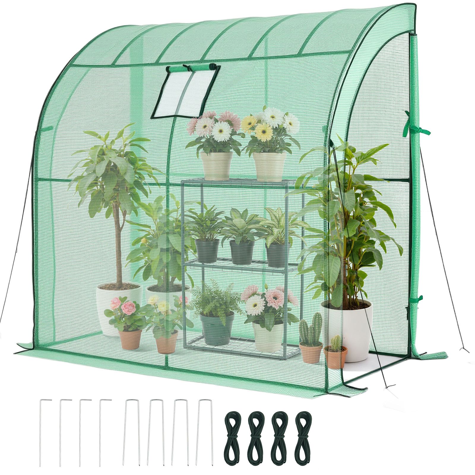 Freistehendes Gartengewächshaus, 198x100x200 Cm, Mit Fenster, Pe-abdeckung, 3 Regalböden, Türen Mit Reißverschluss, Tragbares Gewächshaus-set Für Den Außenbereich.