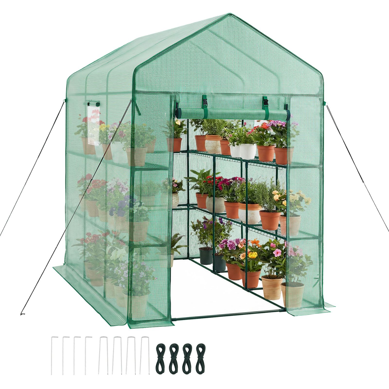 Freistehendes Gartengewächshaus 137x206x196 Cm Mit Fenstern, Pe-abdeckung, 14 Regalböden, Reißverschlusstür, Tragbares Gewächshaus Für Gartenpflanzen