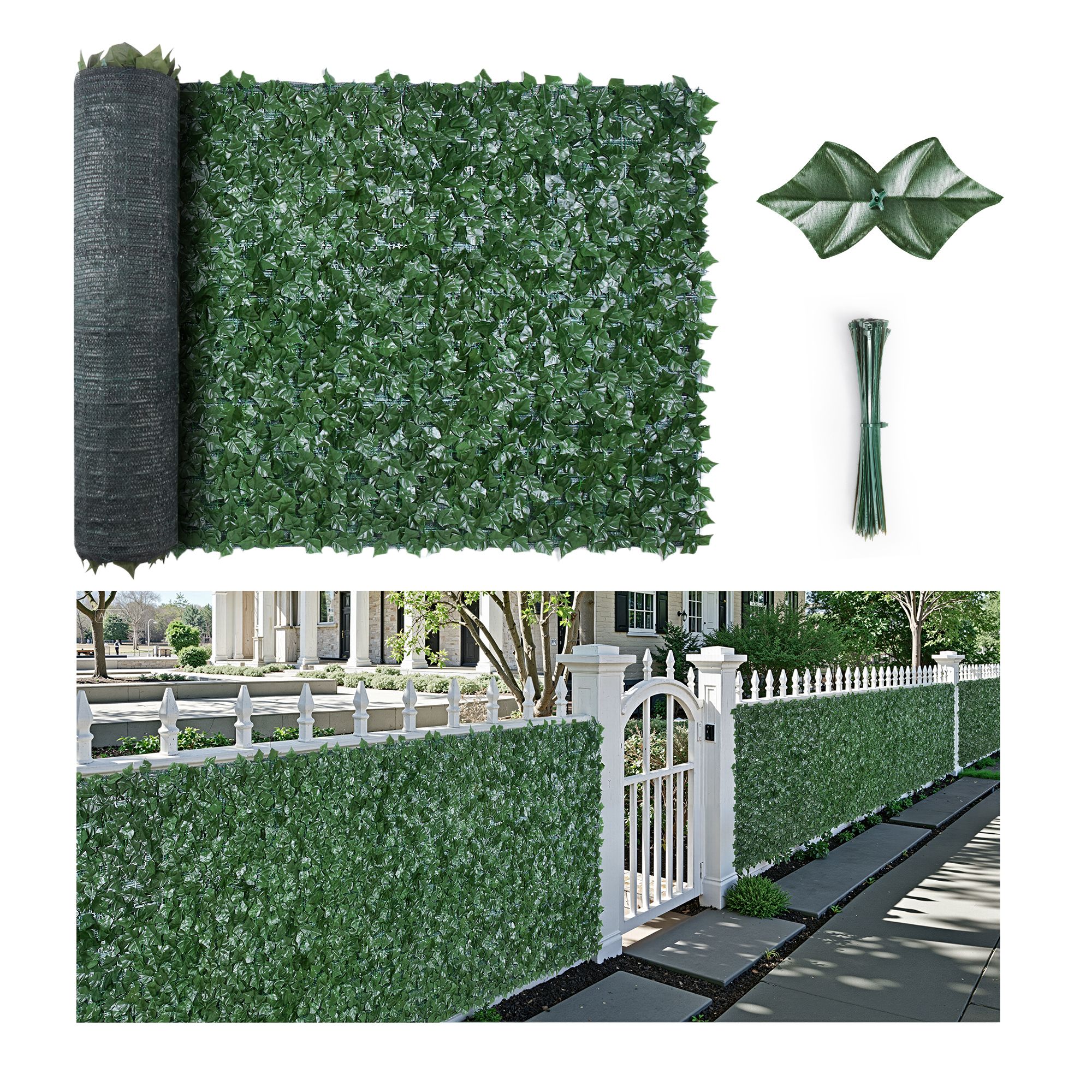 Künstlicher Efeuzaun 1,5 X 3 M, Lebende Wand Mit Verstärkter Netzkonstruktion, Garten- Und Balkondekoration