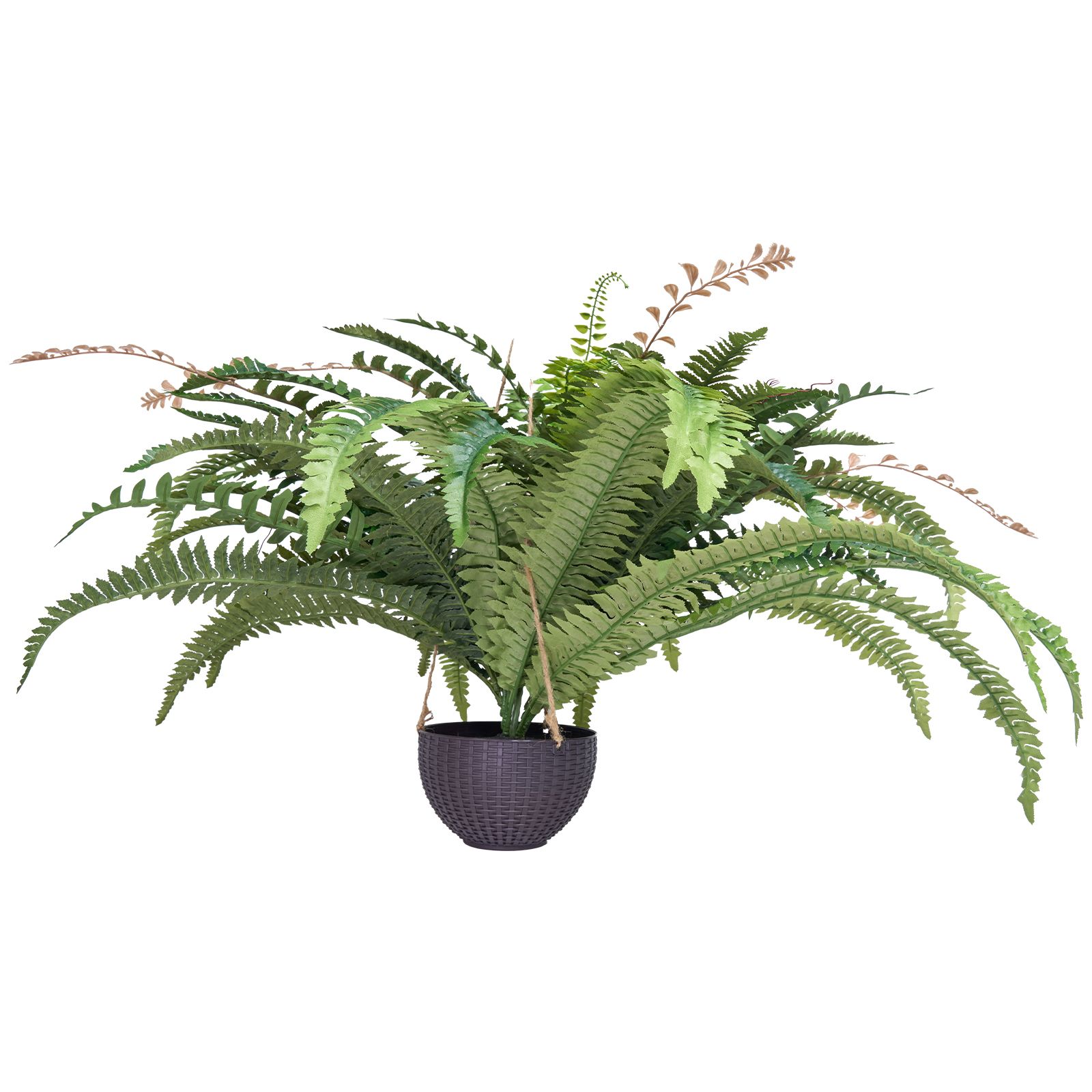 Künstlicher Hängefarn, Durchmesser 37-41 Cm, 80 Zweige, Sonnenbeständig, Topf Inklusive, Wanddekoration Für Den Innen-, Büro- Oder Außenbereich.
