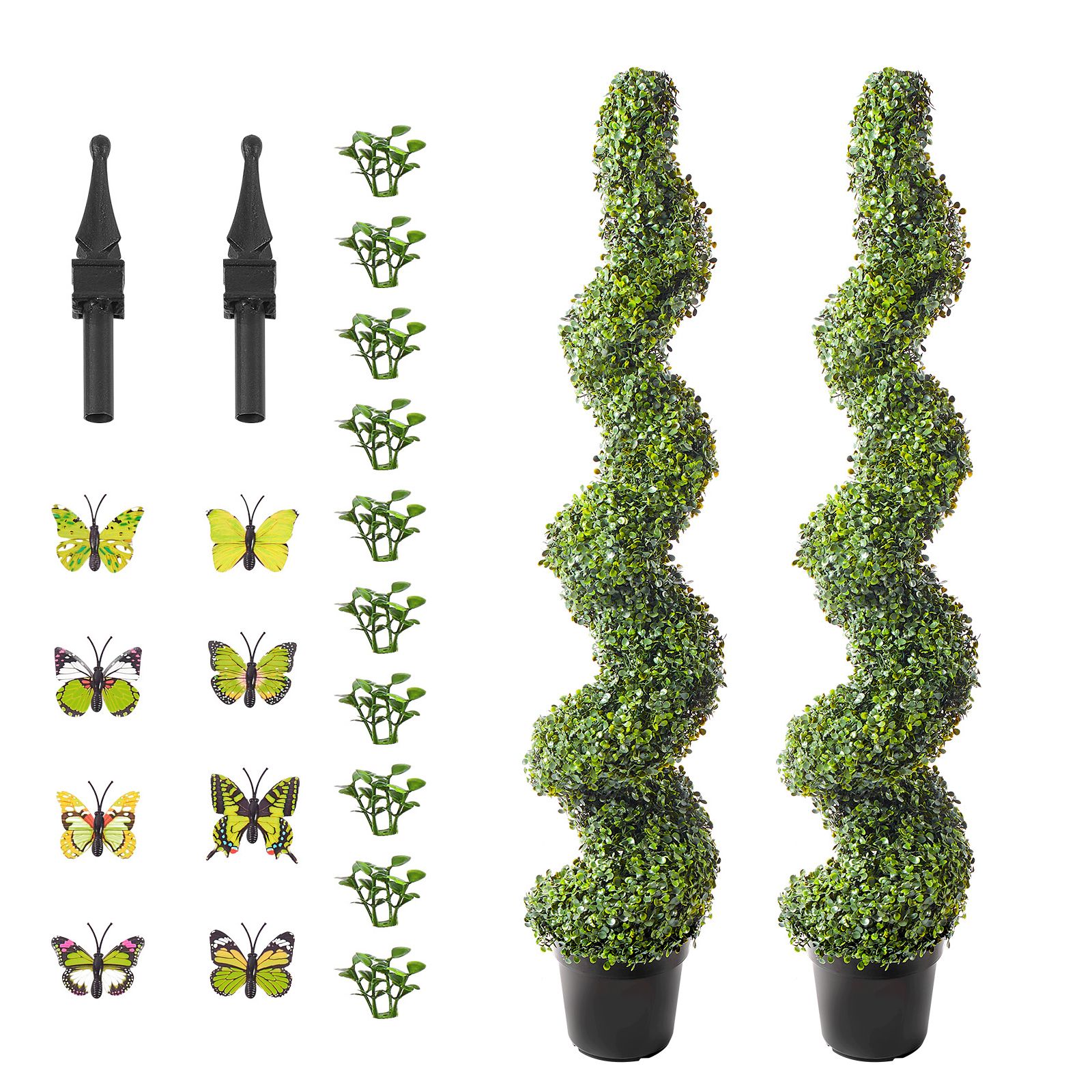 Künstlicher Buchsbaum-topiary, 150 Cm (2er-set), Künstliche Spirale, Mit Topf Und Dekoration, Extra Viel Nadeln, Uv-beständig, Für Den Innen- Und Außenbereich