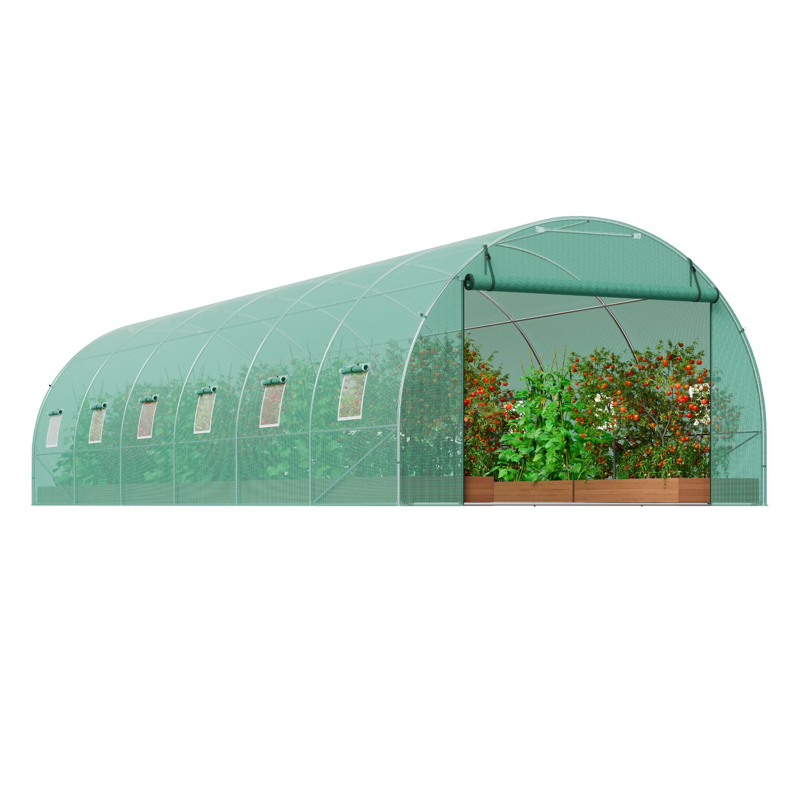 Tunnelgewächshaus Für Den Anbau, 29,2 X 9,7 X 6,5 Fuß, Verzinktes Stahlgestell, Grüne Pe-abdeckung, Tür Mit Reißverschluss Und 12 Fenster Für Den Garten Im Freien.