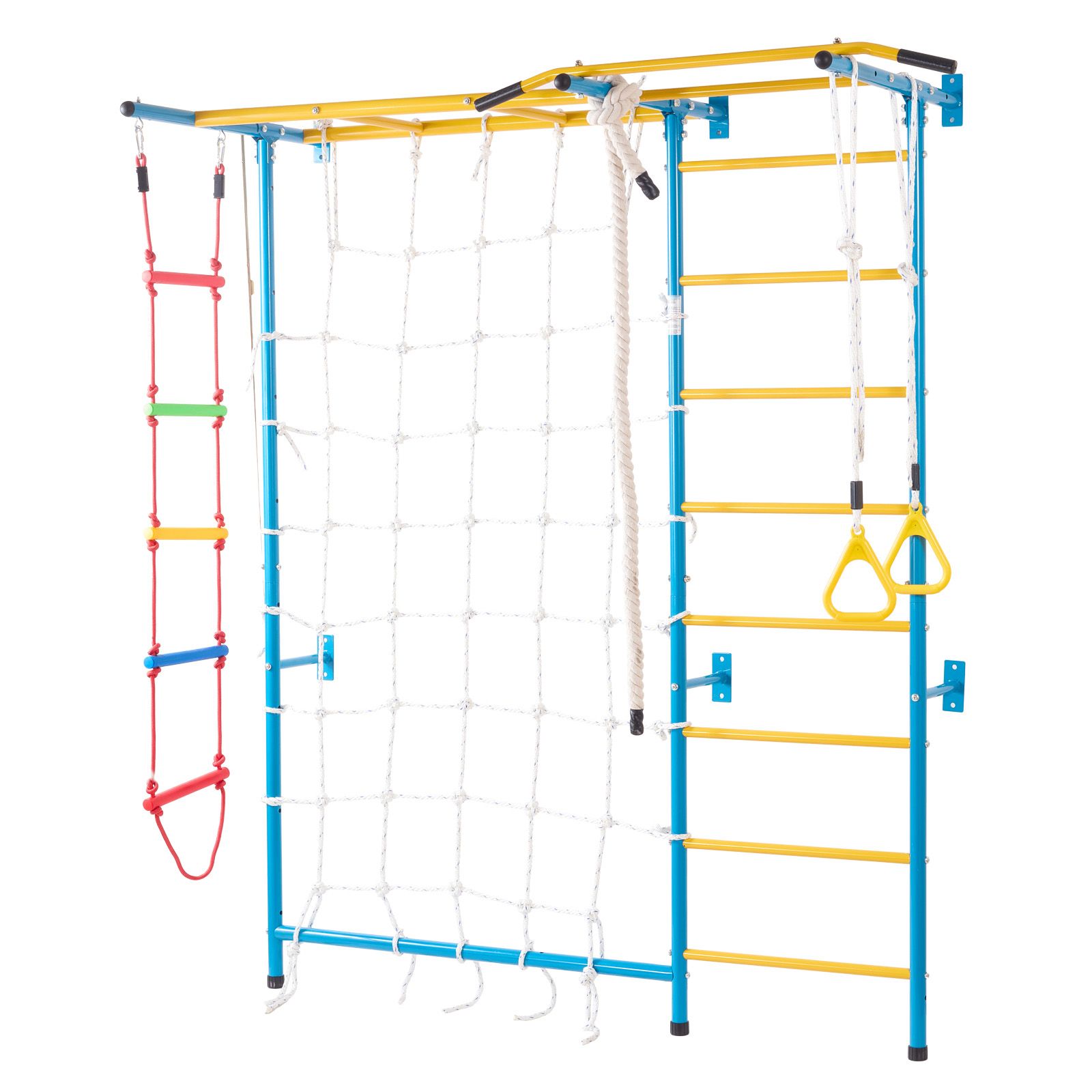 Indoor-klettergerüst Für Kleinkinder, 7-in-1 Mit Leiter Aus Kohlenstoffstahl, Klimmzugstange, Seilleiter Und Turnringen, Belastbarkeit 100 Kg, Mehrfarbig