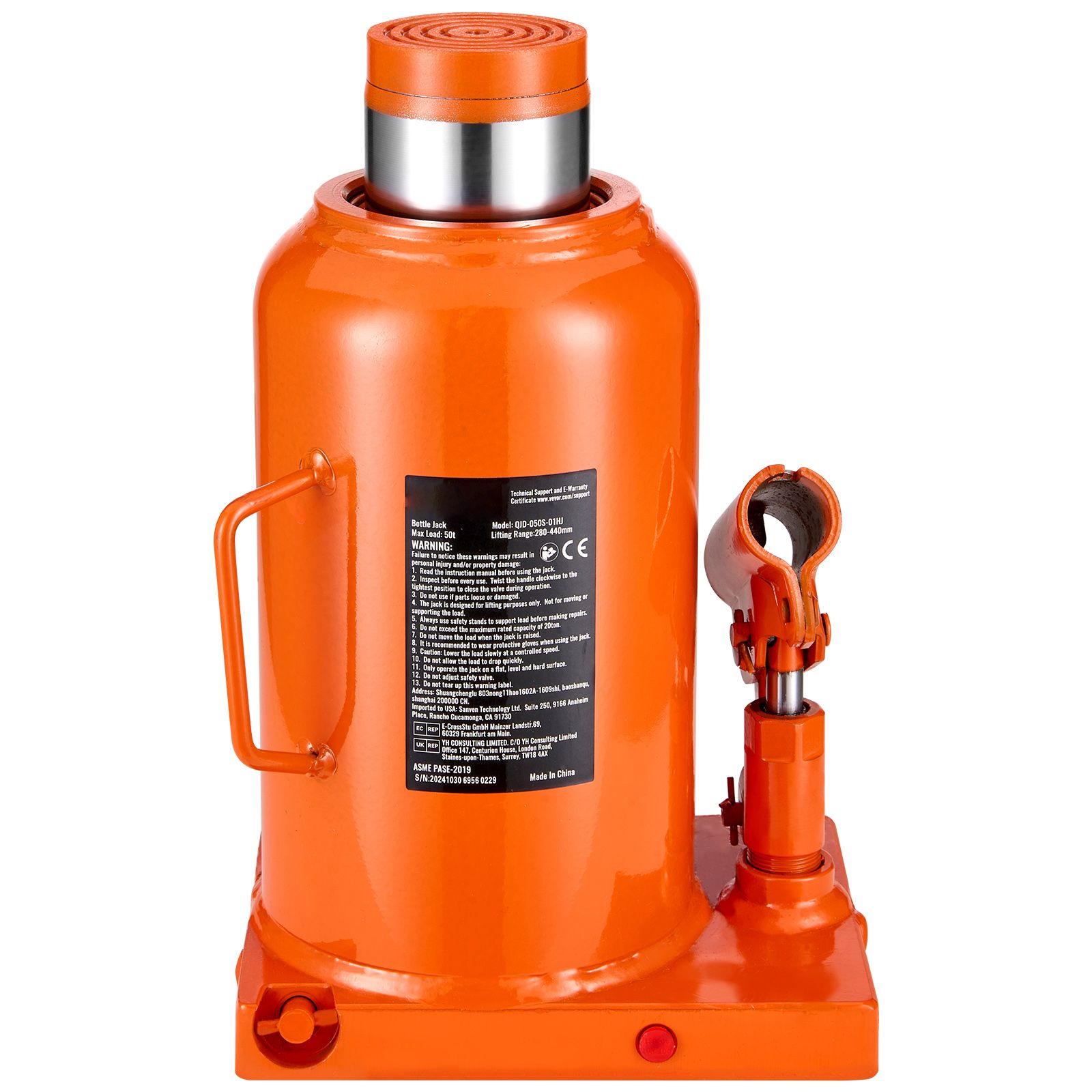 Hydraulischer Flaschenheber Mit 50 Tonnen Tragkraft (110231 Lbs), Hubhöhe 28-44 Cm, 3-teiliger Teleskopgriff, Für Pkw, Lkw, Wohnmobile Und Werkstätten.