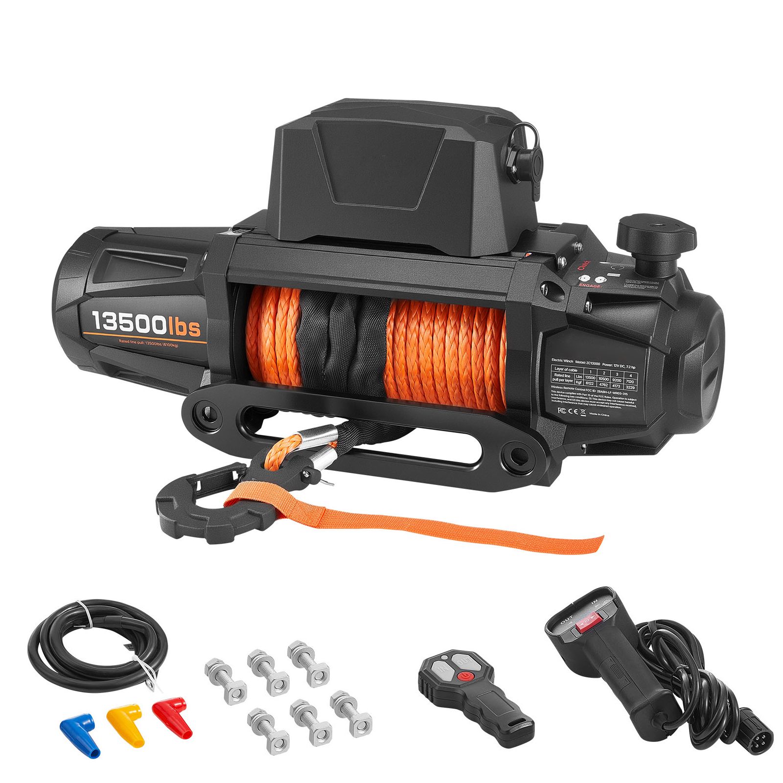 Elektrische Seilwinde 6100 Kg, 12 V, 9,5 Mm X 28 M Synthetikseil, Drahtlose Und Kabelgebundene Fernbedienung, Ip67 Wasserdicht, Zum Abschleppen Von 4x4, Suv, Jeep, Anhänger, Boot.