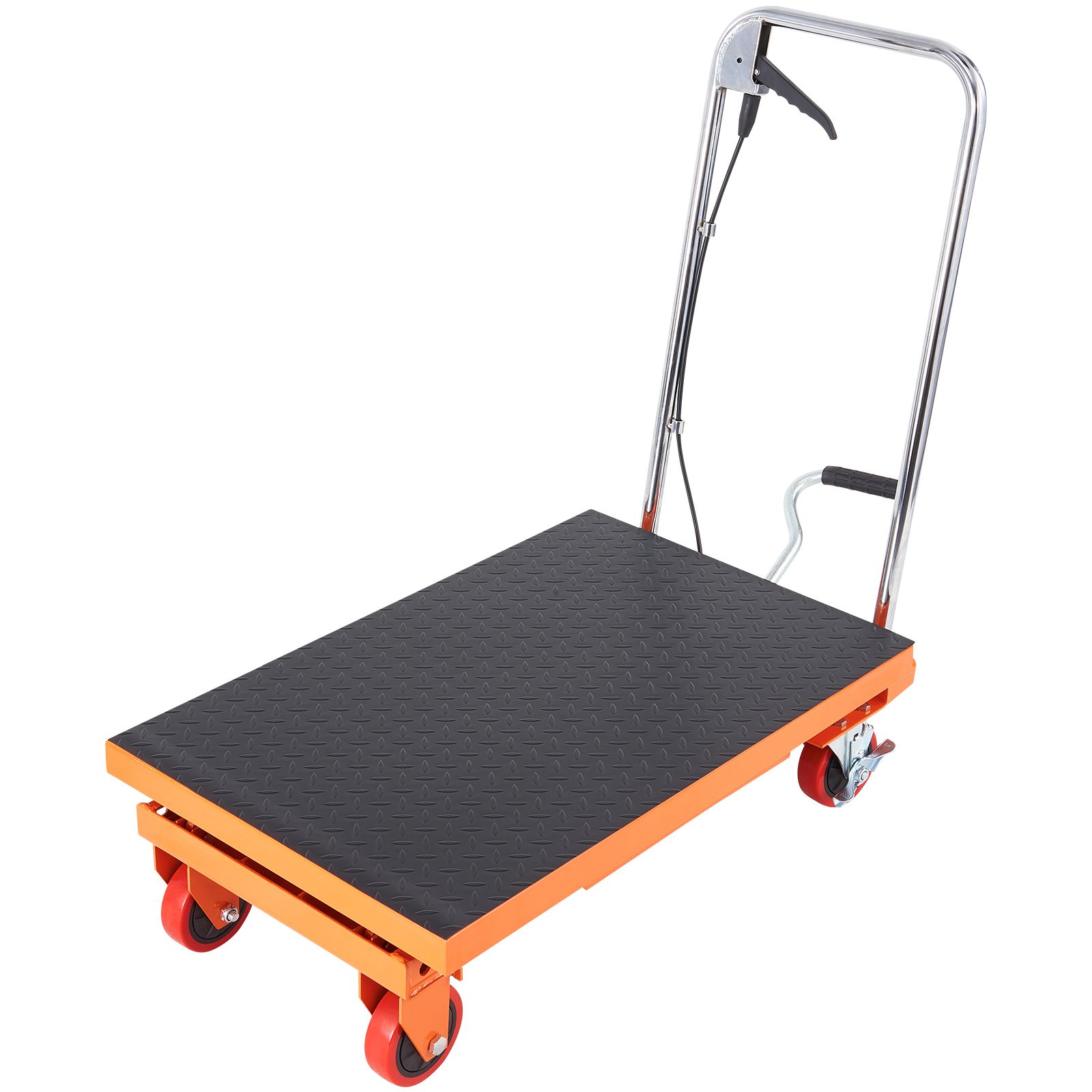 Hydraulischer Plattformhubwagen, 227 Kg Tragkraft, 72,4 Cm Hubhöhe, Manueller Scherentisch Mit 4 Rädern Und Antirutschmatte, Materialtransportwagen, Orange