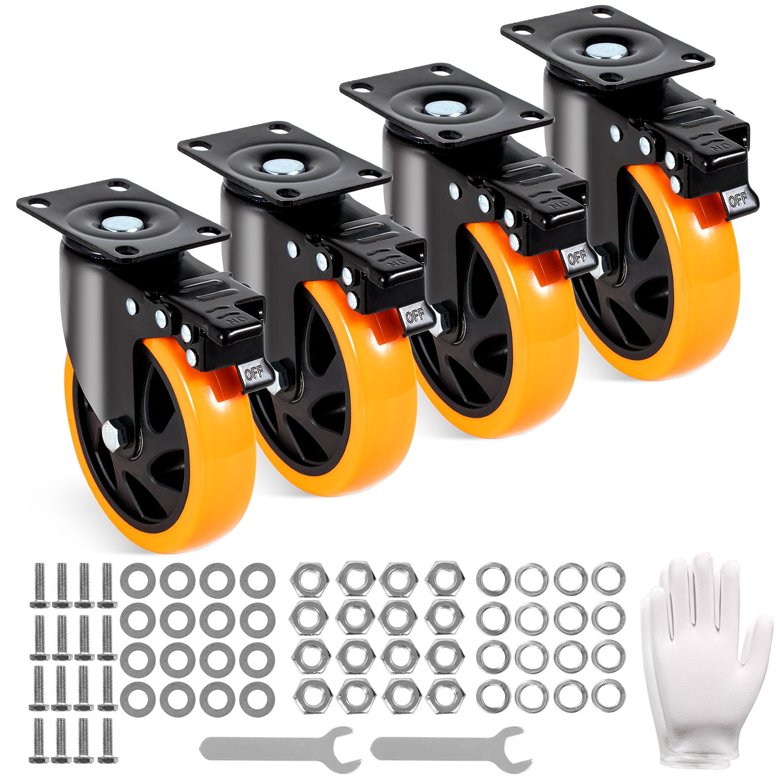 12,7 Cm Lenkrollen, 4er-set, Mit A/b Sicherheitsbremse, Geräuscharm, Abriebfestes Pvc, 204,1 Kg Tragfähigkeit Pro Rolle, Für Wagen, Möbel, Werkbänke.