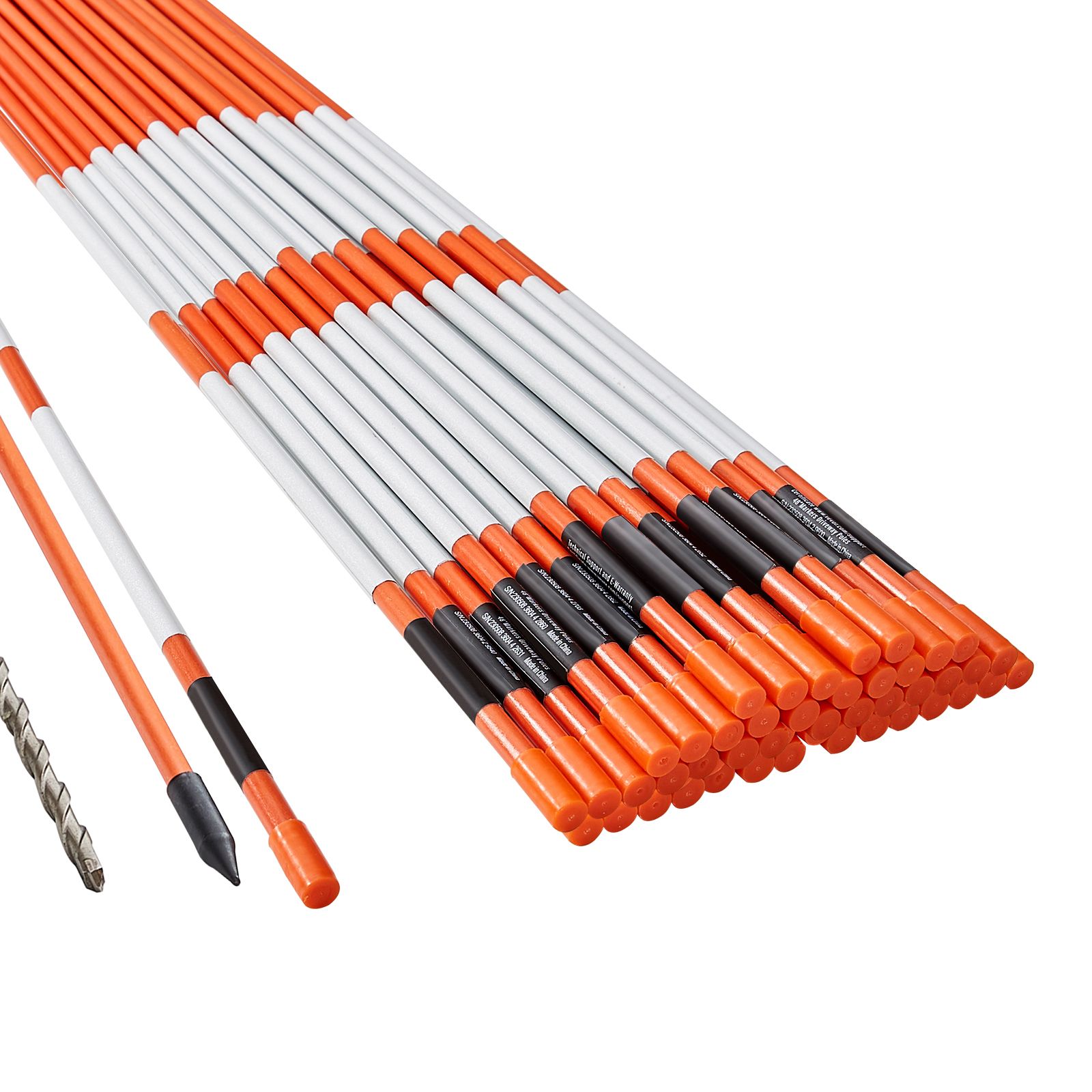 Einfahrtsmarkierung, 50 Stück, 122 Cm, Orangefarbener Fiberglasstab Mit Reflektierendem Band, 30,48 Cm Stahlbohrer Und Schutzhandschuhe, Für Parkplätze Und Gehwege, Optimale Sichtbarkeit.