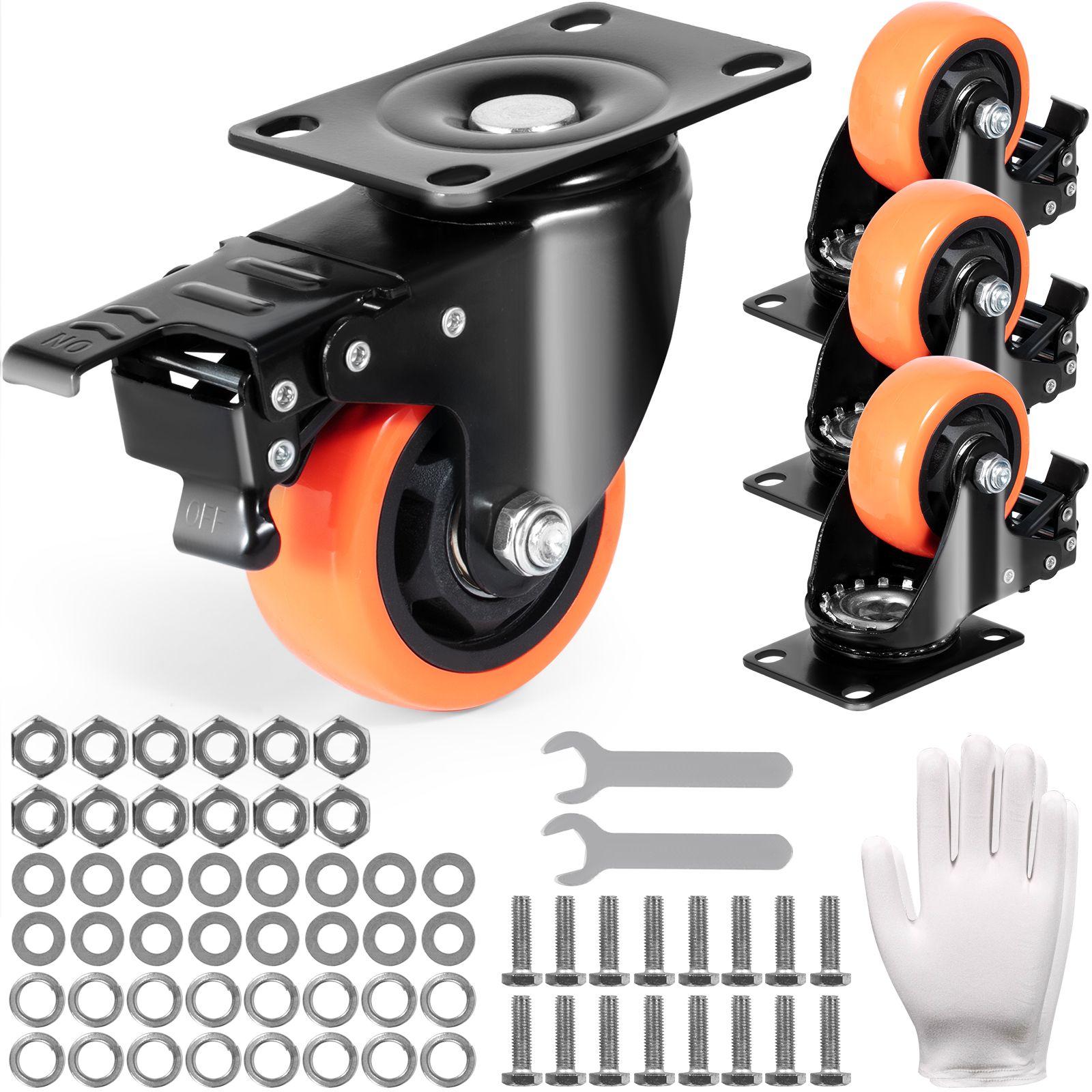 7,6 Cm Lenkrollen, 4er-set, Mit A/b Sicherheitsbremse, Geräuscharmes Pvc, Maximale Traglast 113,4 Kg Pro Rolle, Abriebfest, Für Transportwagen, Möbel, Werkbänke.