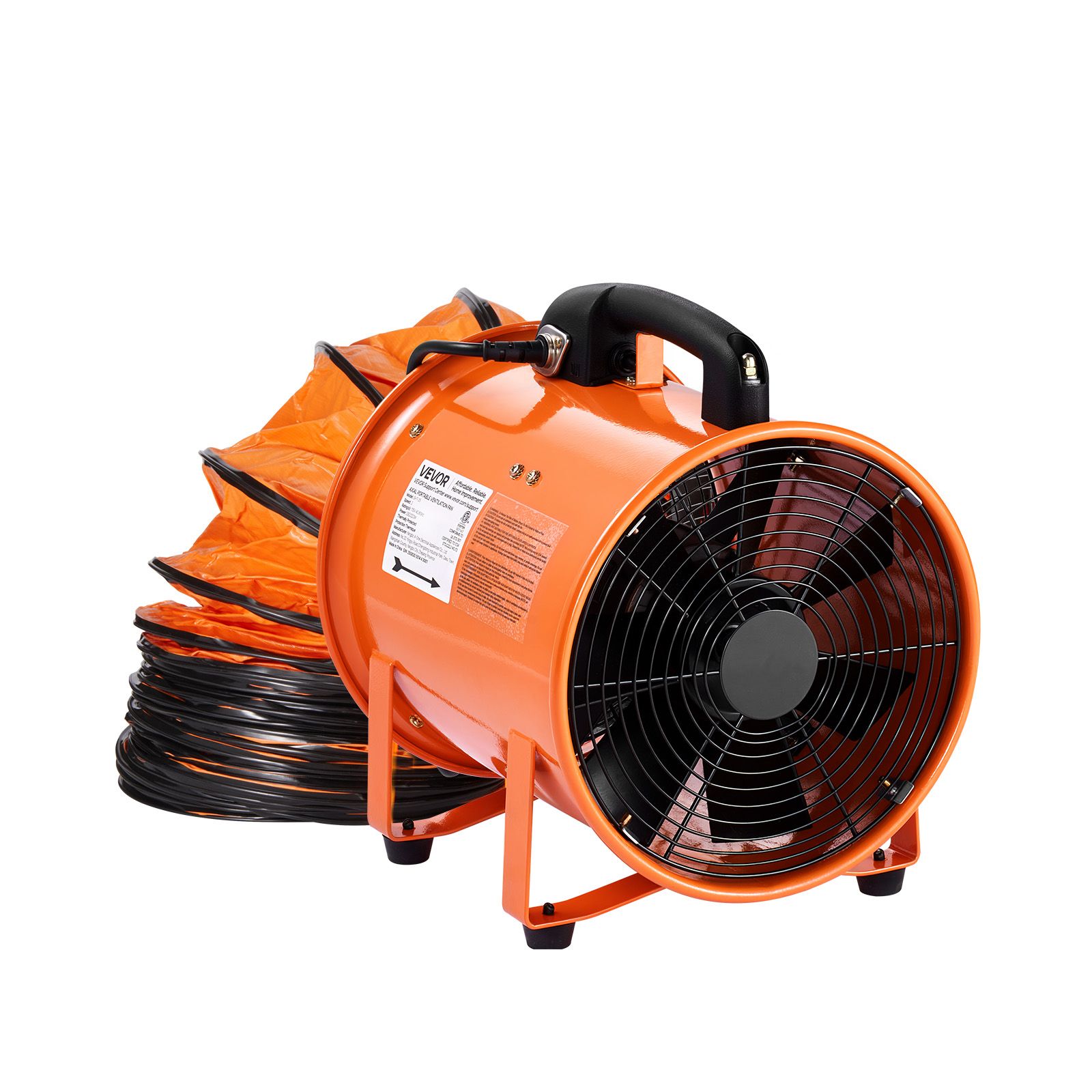 Tragbarer Axialventilator 25,4 Cm, 2 Geschwindigkeitsstufen, Mit 10 M Flexiblem Schlauch, Für Keller, Werkstätten, Lagerhallen Und Beengte Räume, Orange.
