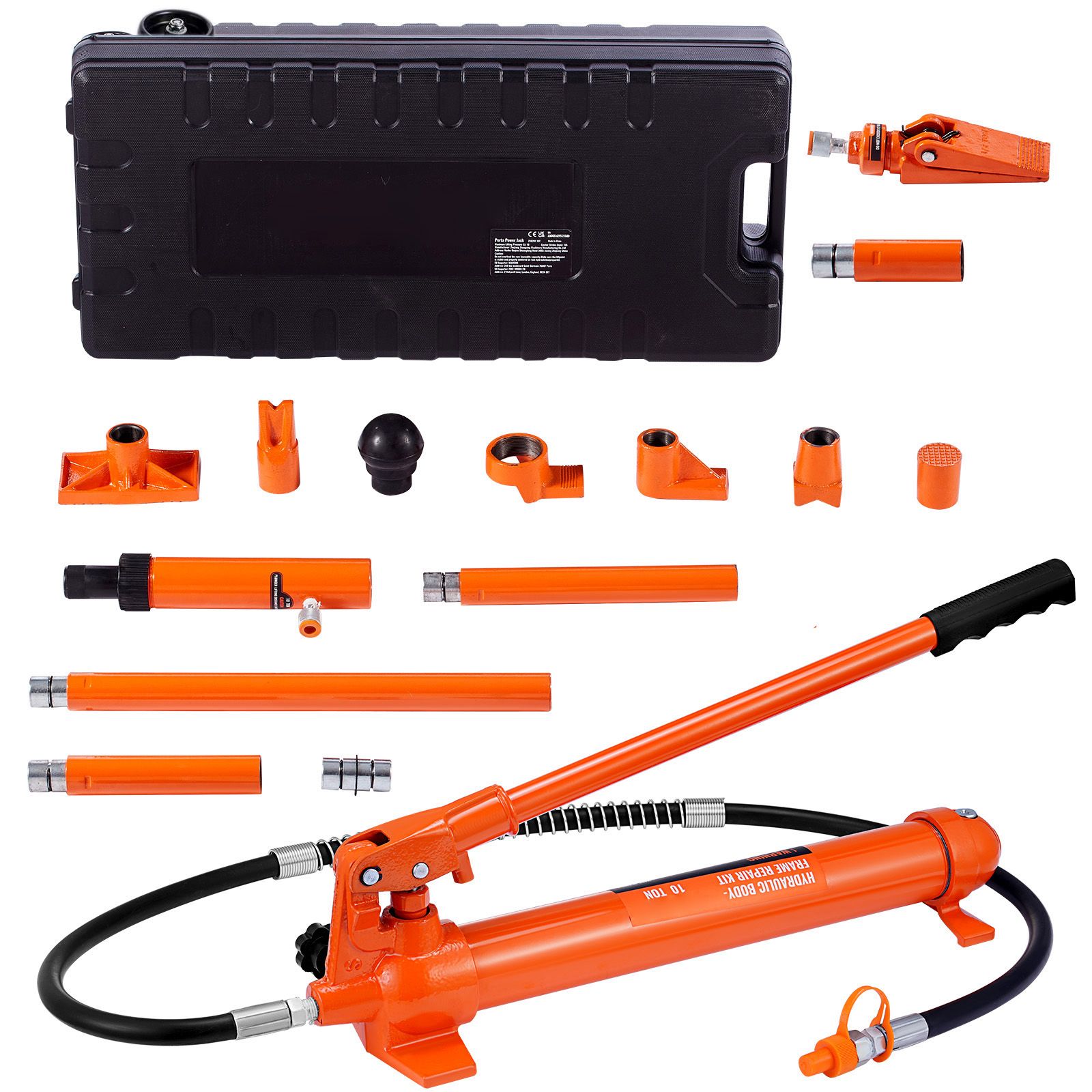 Hydraulik-set (10 Tonnen) Mit Zylinder, Pumpe Und 1,4 M Schlauch – Reparaturwerkzeug Für Pkw, Werkstätten Und Baumaschinen, Inklusive Aufbewahrungskoffer