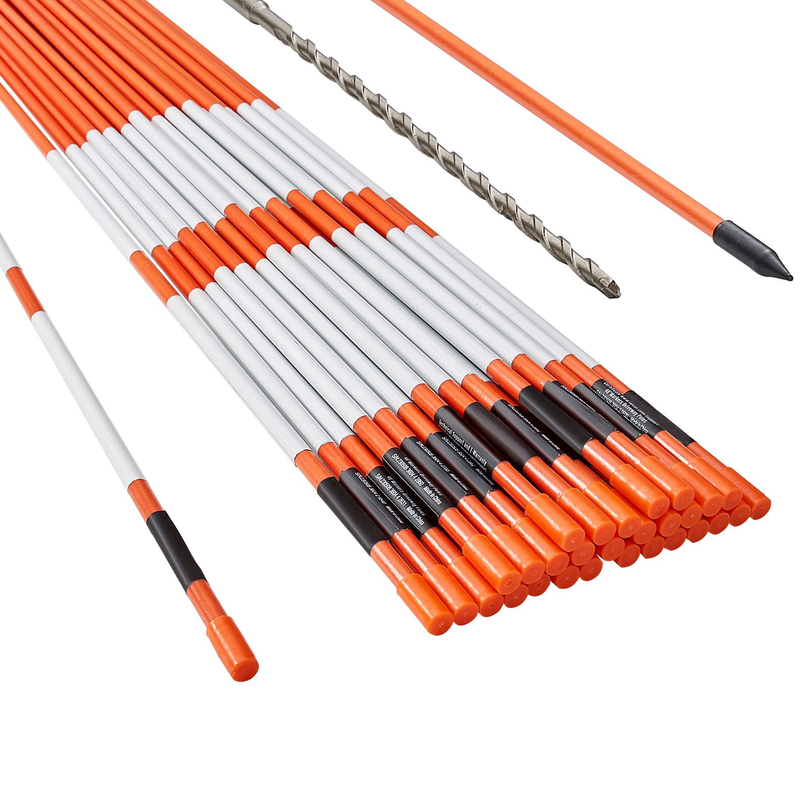 Einfahrtsmarkierungsmarker, 100 Stück, 122 Cm, Ø 0,79 Cm, Orange Fiberglaspfähle Mit Reflektierendem Streifen, 30,48 Cm Stahlbohrer Und Schutzhandschuhe Für Parkplätze Und Wege, Optimale Sichtbarkeit.
