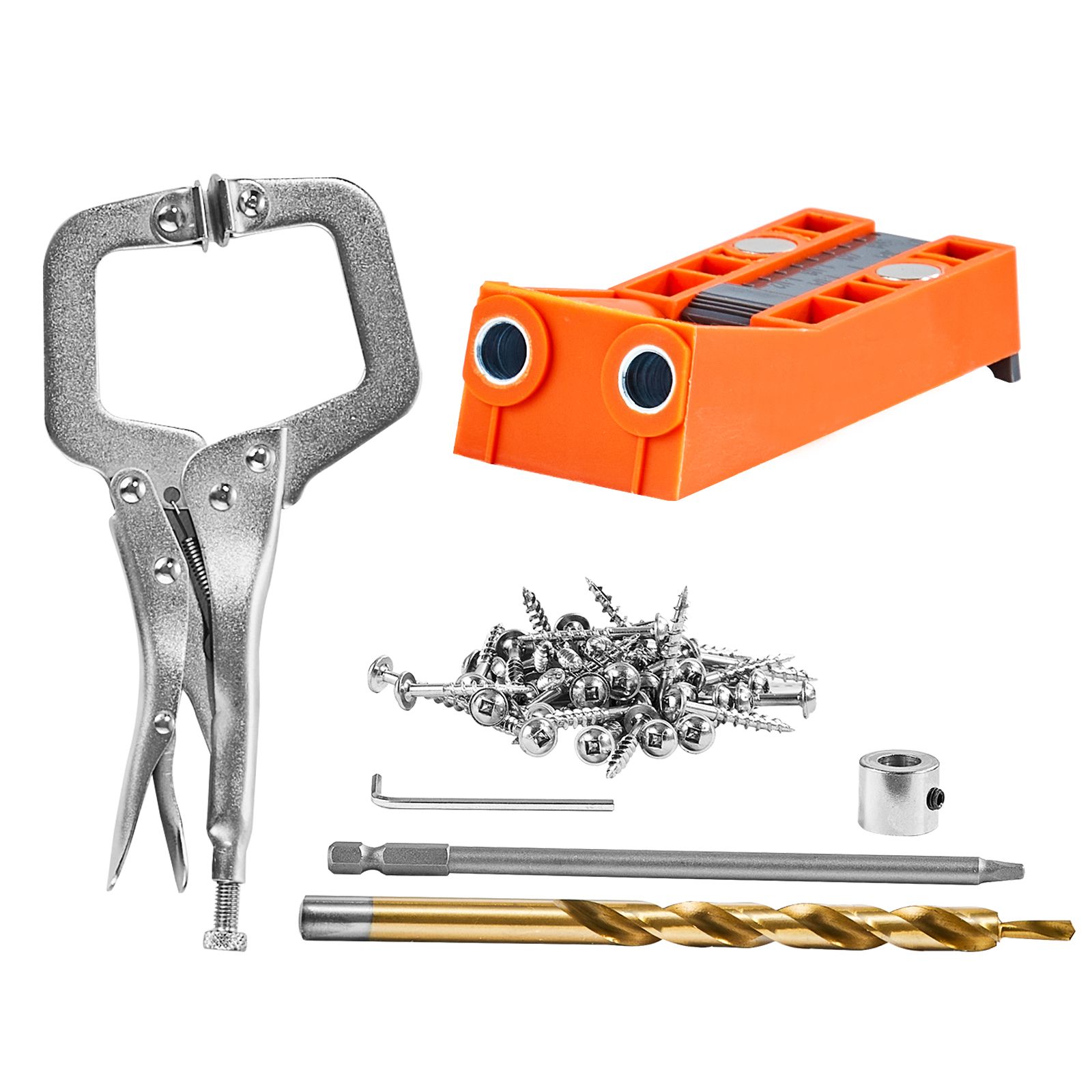 Taschenlochbohrlehren-set, 56-teilig Mit 22,9 Cm Klemme, Stufenbohrer, Schraubenschlüssel, Bohrstopper, Vierkantbohrer Und Schrauben, Für Heimwerkerprojekte In Der Holzbearbeitung.