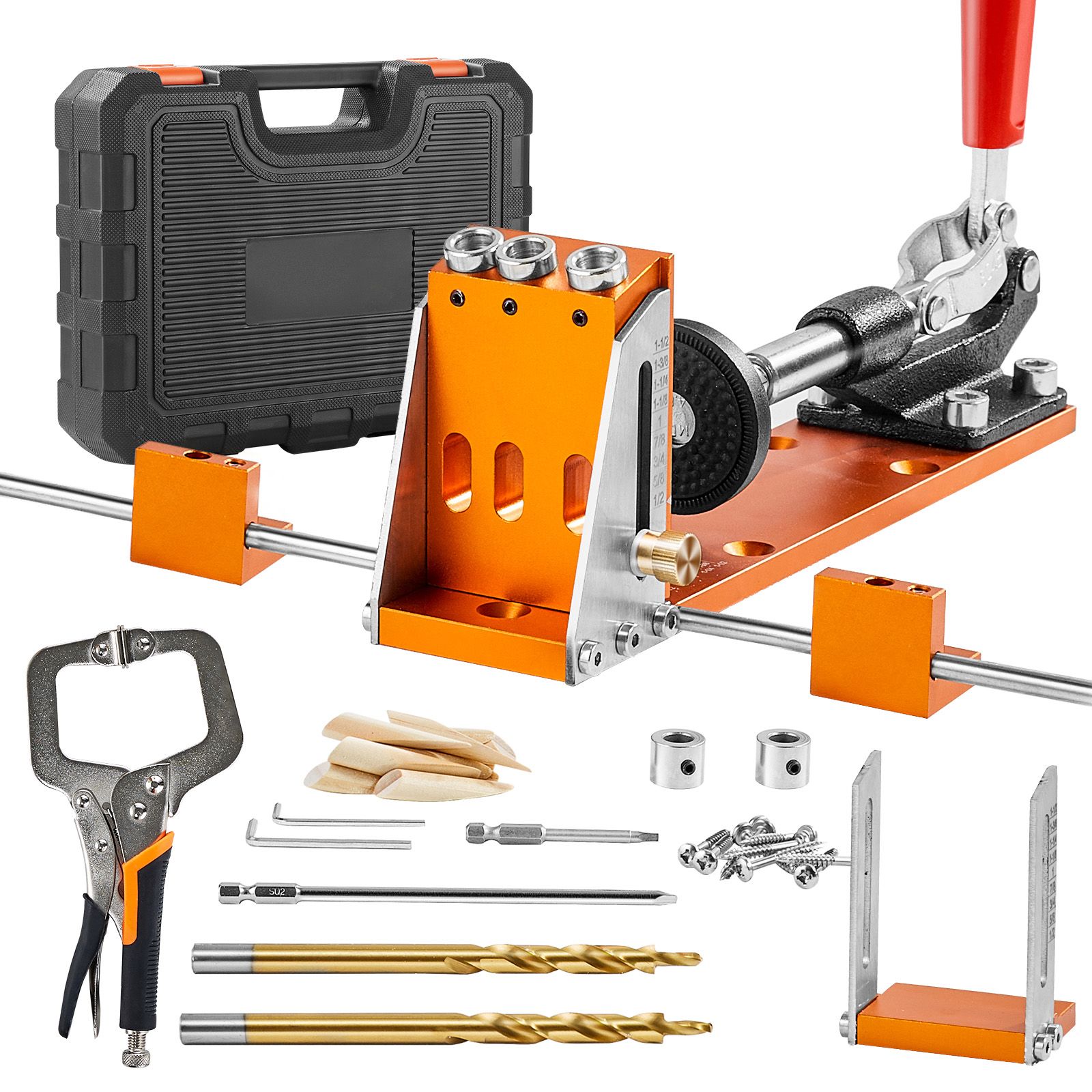 34-teiliges Schrägbohrlehren-set Mit 27,9 Cm Klemme, Bohrern, Schraubenschlüsseln, Anschlagringen, Vierkantbohrern, Tragekoffer Für Heimwerkerprojekte In Der Holzbearbeitung, Verstellbar