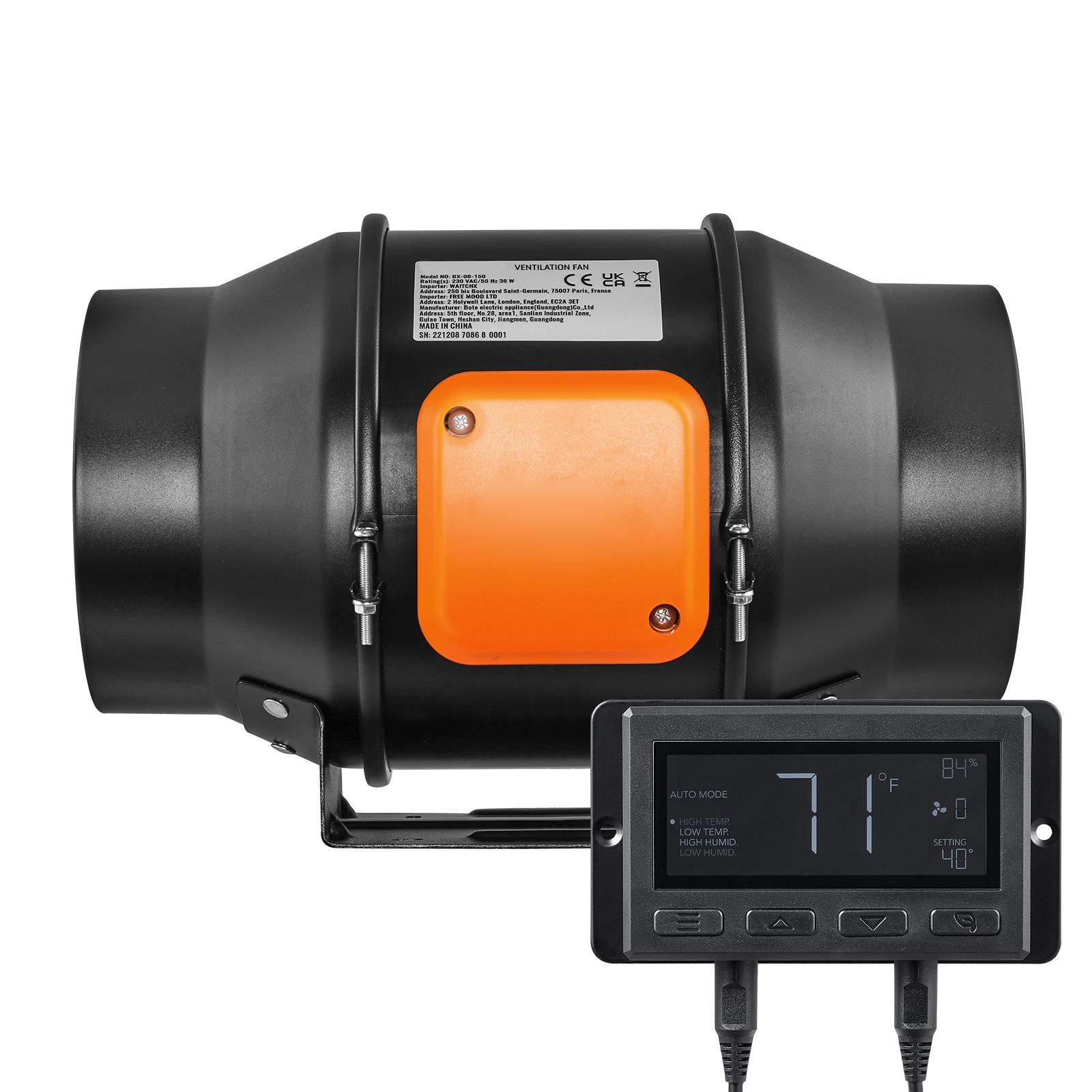 15 Cm Rohrlüfter, 402 M³/h, Leiser Ec-motor, Temperatur-/feuchtigkeitsregler, Für Zeltanbau Und Hydrokultur.