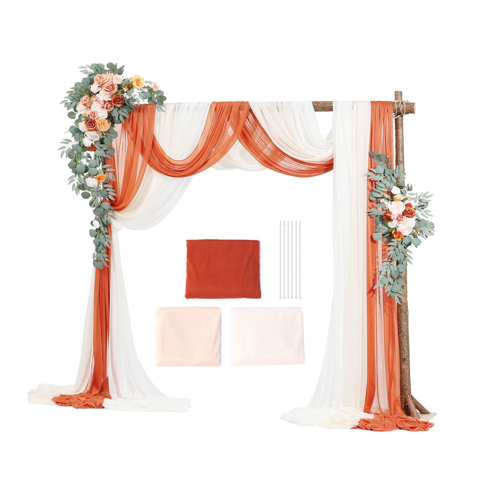 Hochzeitsbogen-blumen-set Mit Stoffbahnen (5-teilig) – 2 Blumenarrangements, 3 Tüllbahnen, Für Zeremonie Und Empfang
