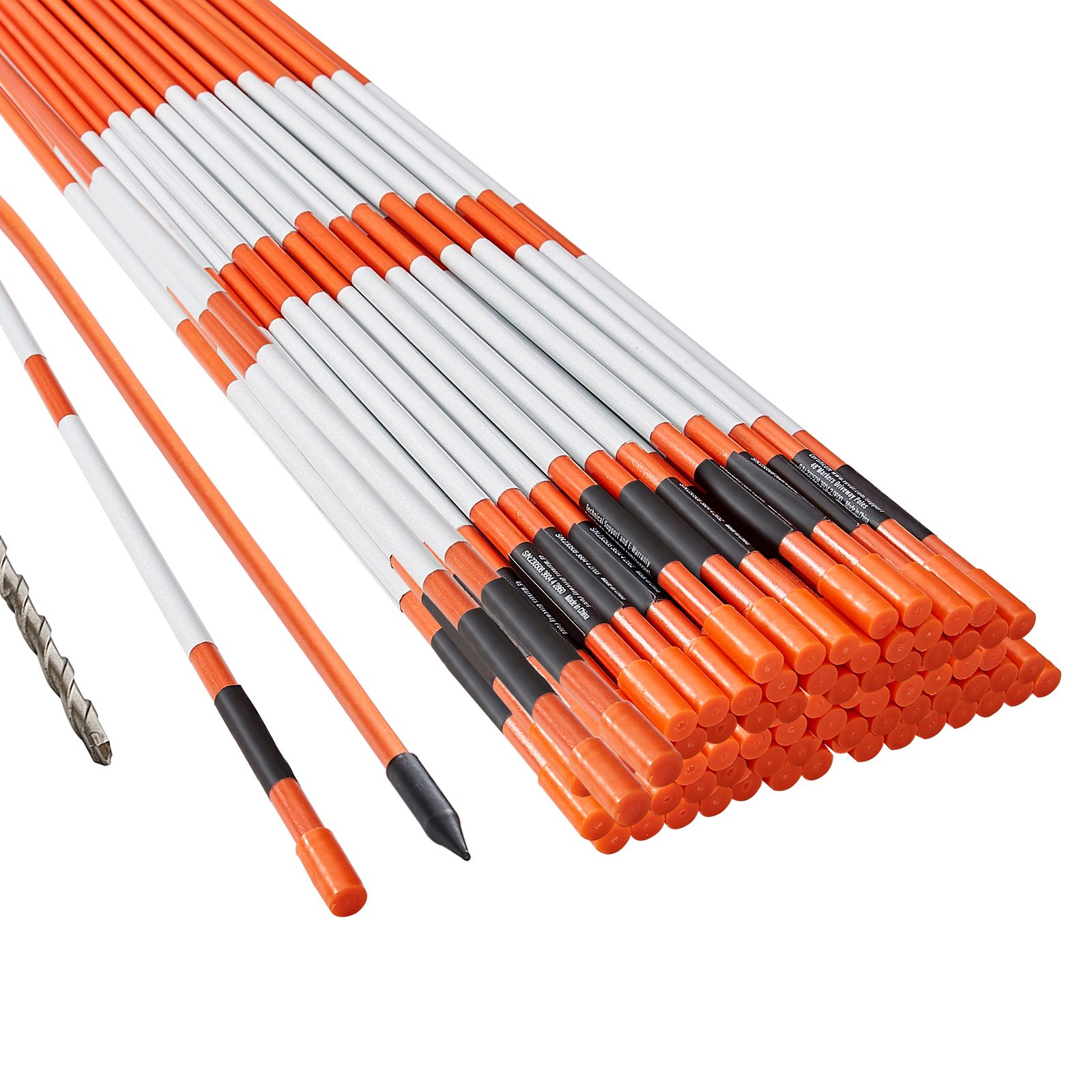 Wegmarkierung, 100 Orangefarbene Fiberglaspfähle Von 122 Cm Länge, Ø 0,79 Cm Durchmesser, Mit Reflektierendem Band, 30,48 Cm Stahlbohrer Und Schutzhandschuhe Für Parkplätze Und Gehwege, Optimale Sicht