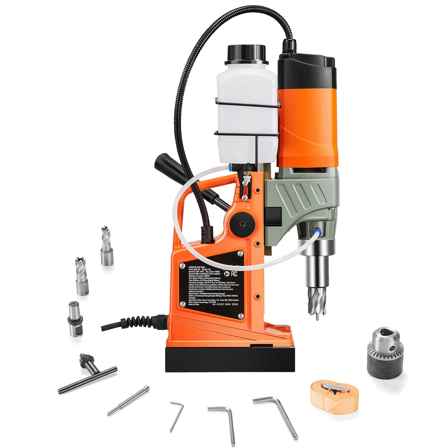 Magnetbohrmaschine 1450w, 40mm Bohrdurchmesser, 1250kg Kraft, Variable Drehzahl, 2 Kernbohrer, Für Metall, Professionelles Heimwerkergerät.
