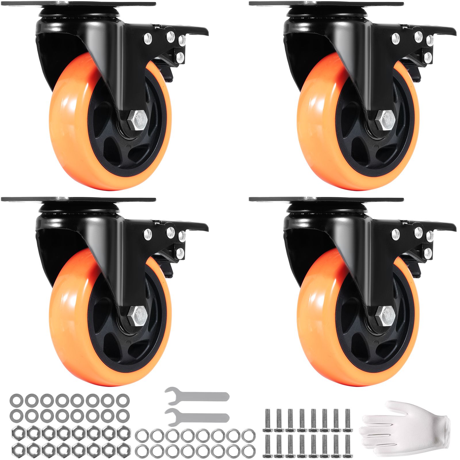 10,1 Cm Lenkrollen, 4er-set, Mit A/b Sicherheitsbremse, Geräuscharmes Pvc, 158,8 Kg Tragfähigkeit Pro Rolle, Abriebfest, Für Transportwagen, Möbel Und Werkbänke.