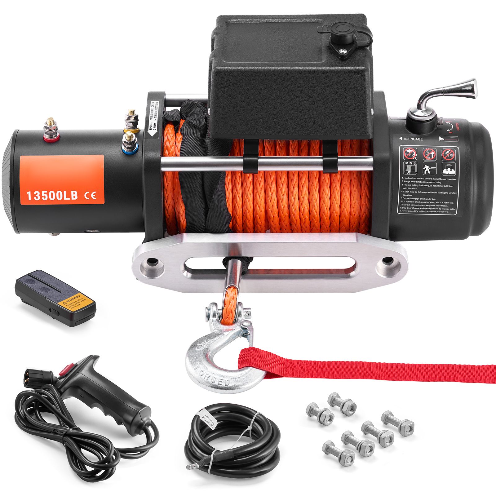 Elektrische Seilwinde 6100 Kg, 12 V, Synthetisches Seil 0,95 Cm X 24 M, Drahtlose Und Kabelgebundene Fernbedienung, Zum Abschleppen Von Geländewagen, Suvs, Jeeps, Anhängern Und Booten.