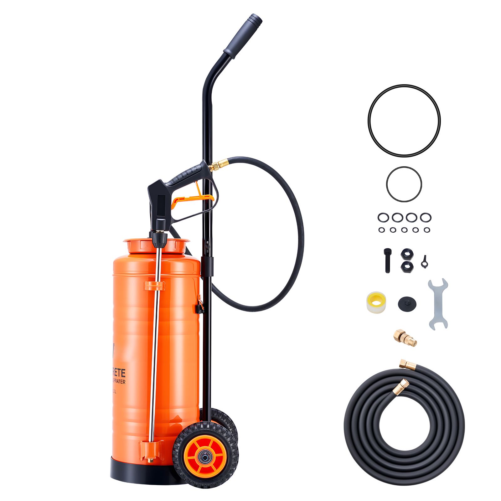 Industrielles Betonspritzgerät Auf Wagen, 14 L Edelstahl, Robuste Pumpe, 52 Cm Lanze, 1,2 M/3 M Schläuche, 2 Messingdüsen Für Baustelle, Garten Und Rasen.