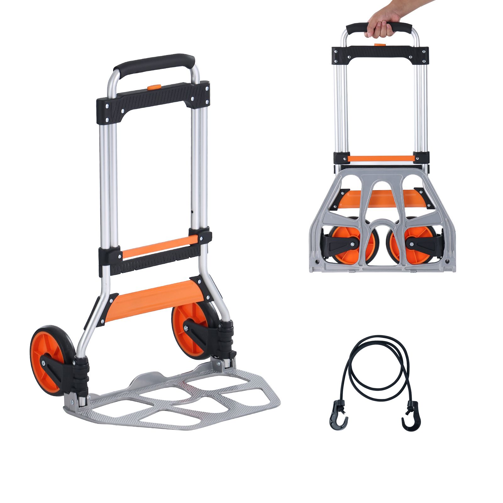 Klappbarer Transportwagen, Tragfähigkeit 124,7 Kg, Aluminium, Umwandelbar In Sackkarre Und Plattform, Teleskopgriff, Pp+tpr-räder, Ultraleicht Und Robust Für Den Transport.