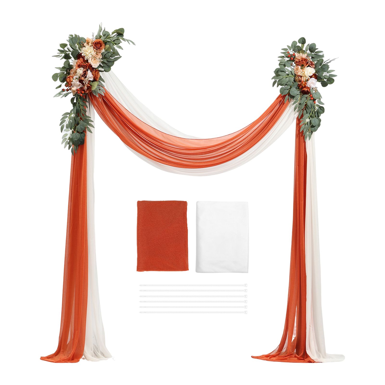 Blumenschmuck-set Für Einen Orangefarbenen Hochzeitsbogen, 4-teilig – 2 Blumenarrangements, 2 Schleier, Für Zeremonie Und Empfang