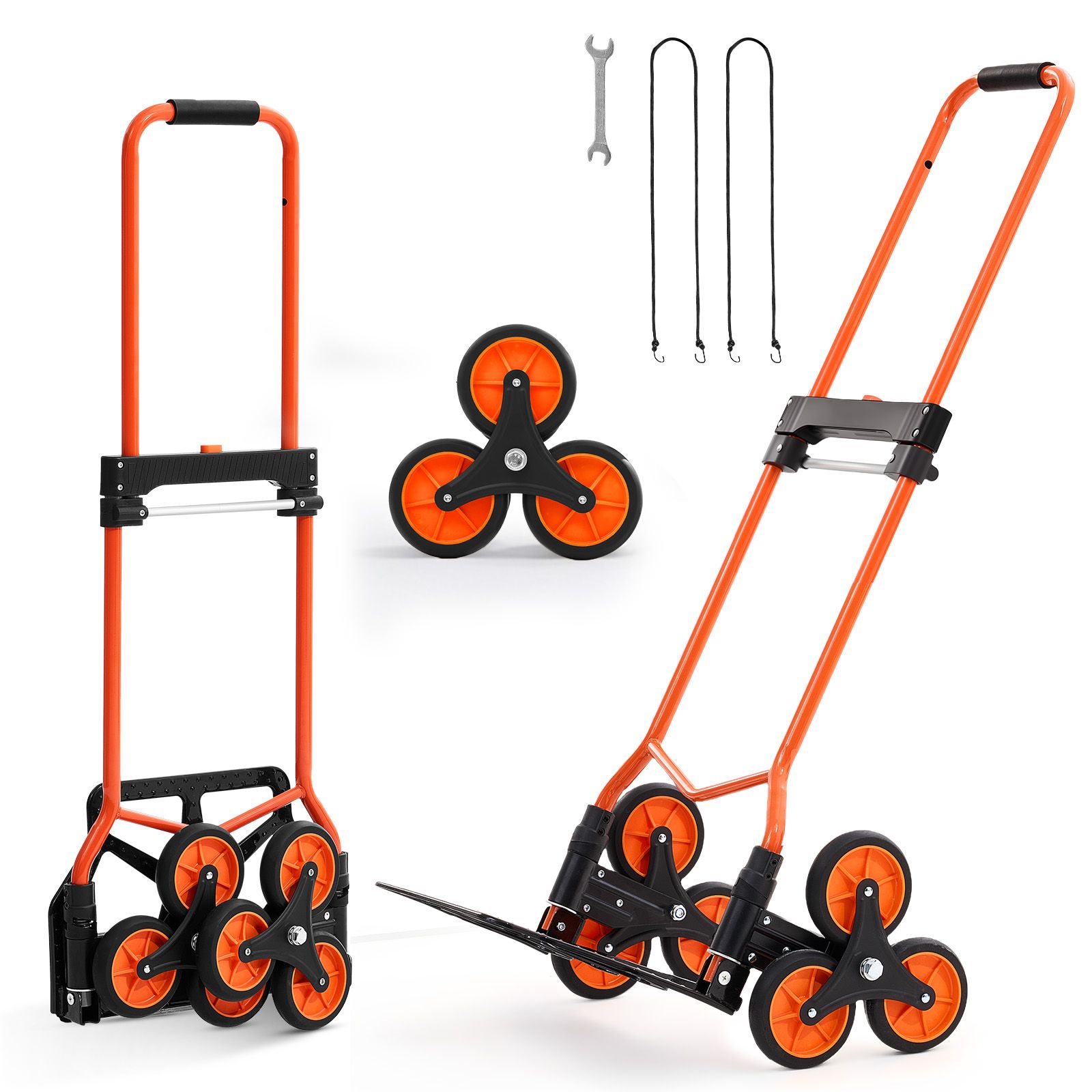 Treppensteiger-einkaufswagen, Tragkraft 54 Kg, Faltbar, Teleskopgriff, 6 Räder Und 2 Gummibänder, Für Einkauf Und Lager.