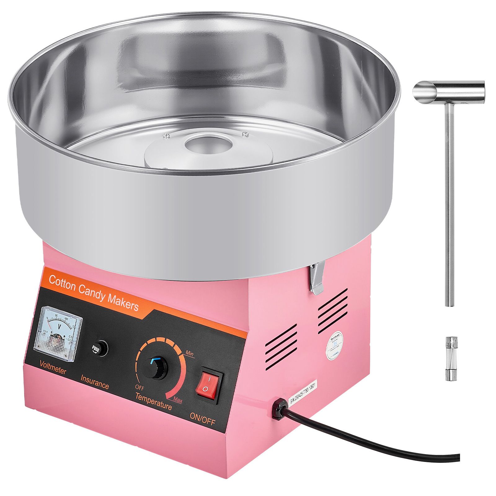 Zuckerwattemaschine Mit 1000 W Leistung, 38 Cm Edelstahlschüssel, Inklusive Löffel, Für Partys Und Geburtstage, Rosa.