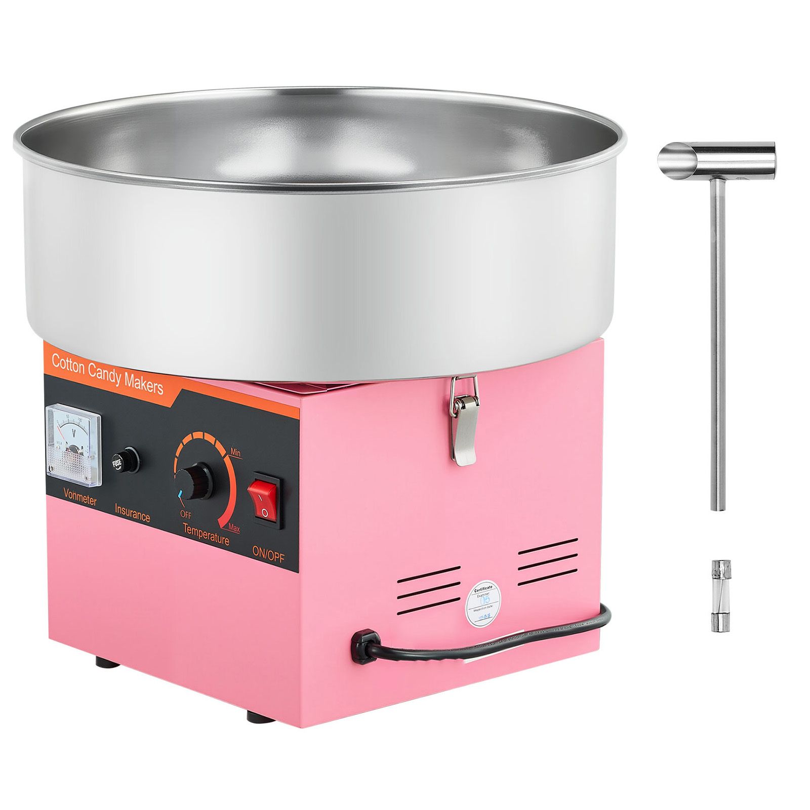 Gewerbliche Zuckerwattemaschine 1000w, 38cm Edelstahlschüssel, Inklusive Zuckerlöffel, Ideal Für Partys Und Geburtstage, Einfach Zu Bedienen, Rosa.