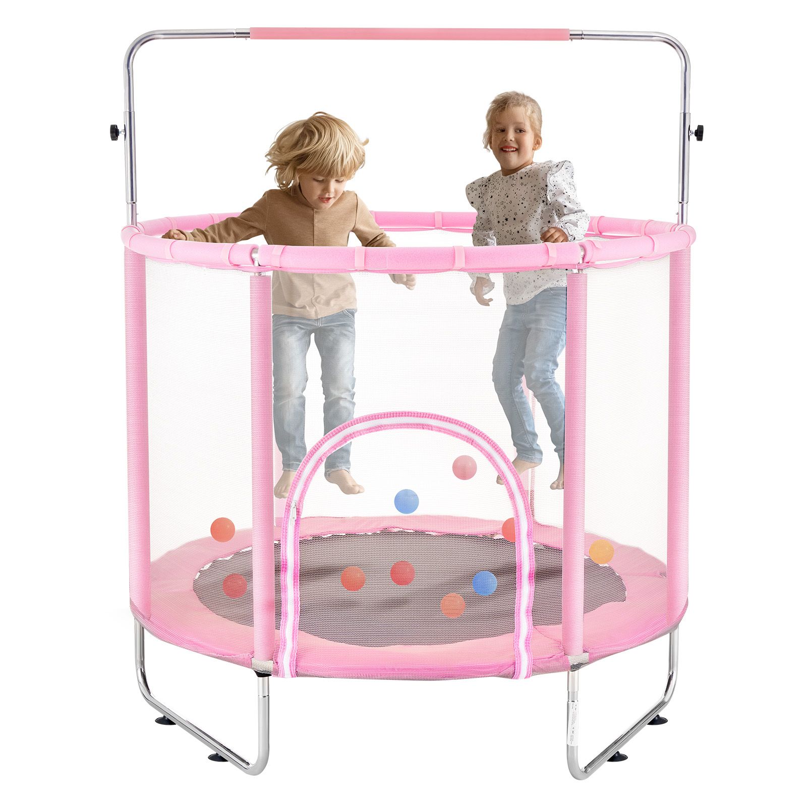 1,4 M Großes Trampolin Mit Sicherheitsnetz Und Basketballkorb, Für Drinnen Und Draußen Geeignet, Für Kinder Ab 3 Jahren, Geburtstags-/weihnachtsgeschenk, Rosa