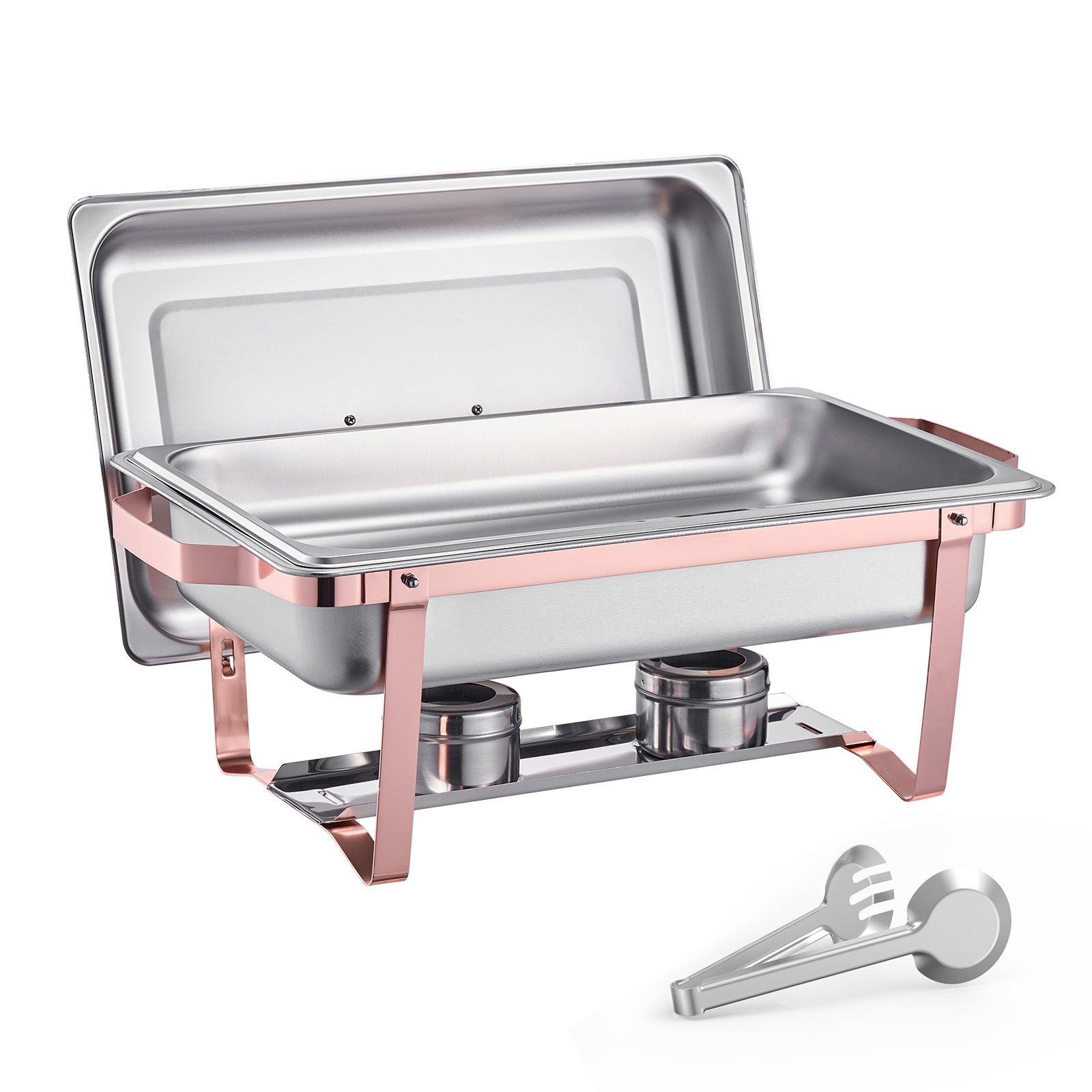 Buffet-speisenwärmer, 8-quart-set (2 Stück), Edelstahl, Inklusive 2 Kompletter Schüsseln, Rechteckiger Servierwärmer Mit Deckel Und Ständer, Für Hochzeitsbankette, Roségold